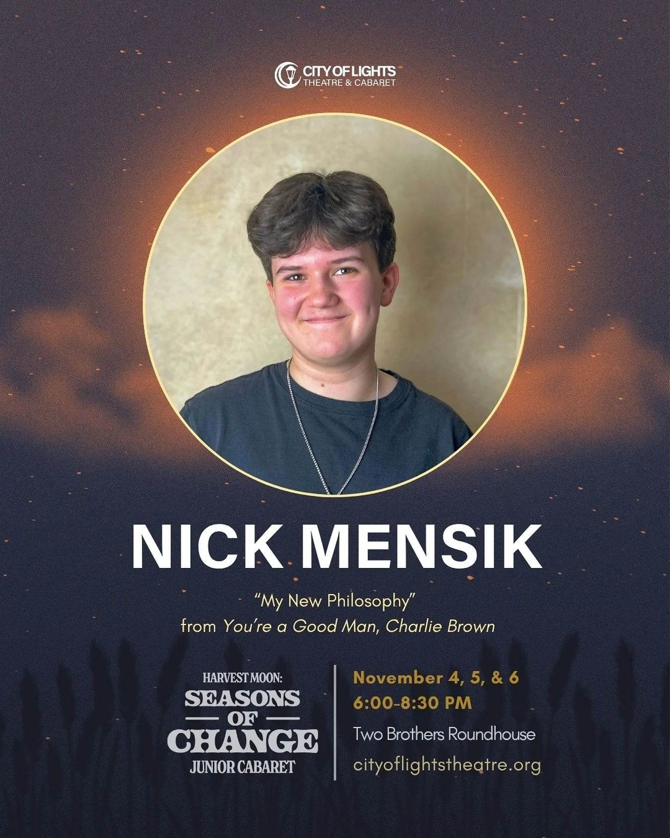 Meet Nick Mensik! This is Nick’s first cabaret with City of Lights Theatre🎭 He’s a pleasure to work with and we’re so glad he joined this year’s production! See Nick perform “My New Philosophy” as well as several