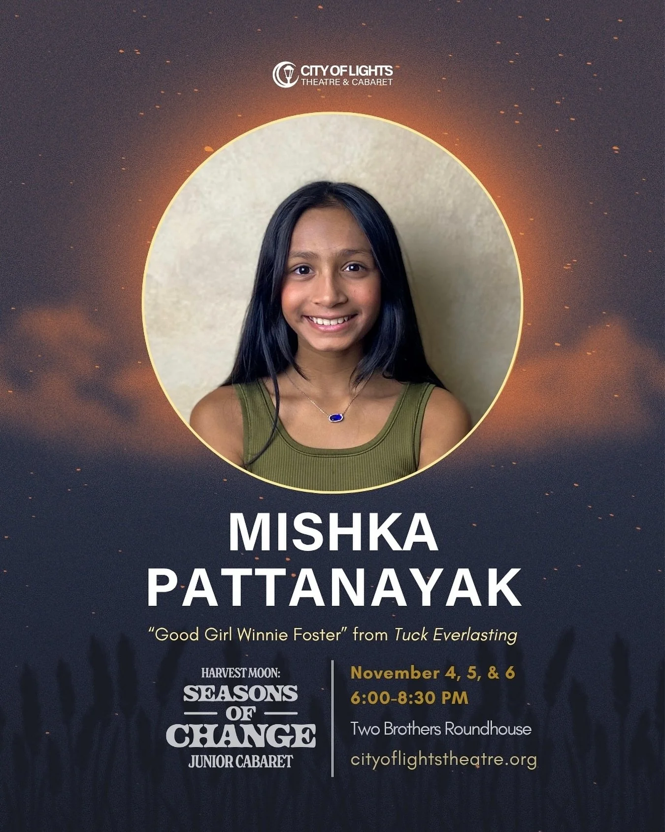 Meet Mishka Pattanayak! She’s joining City of Lights Theatre for her first Junior Cabaret and we’ve been having so much fun working with her!🤩 See Mishka perform “Good Girl Winnie Foster” from Tuck Everlasting🏞️