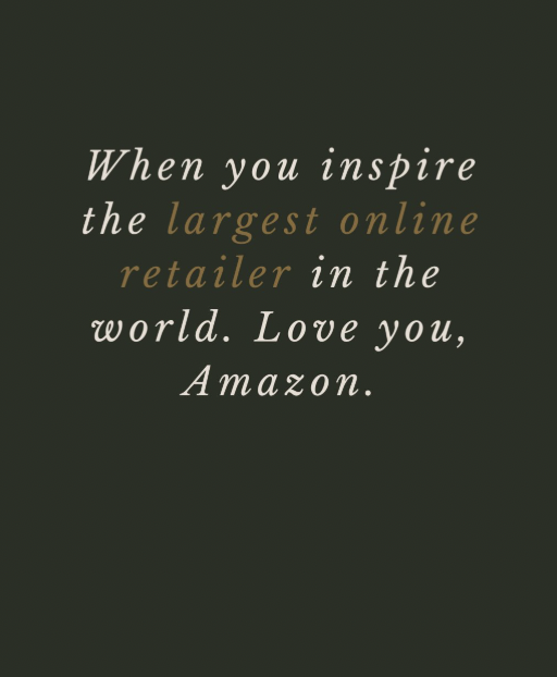 Inspirational quote about Amazon, reading, online retail, and love, written in white and gold text on a dark background.