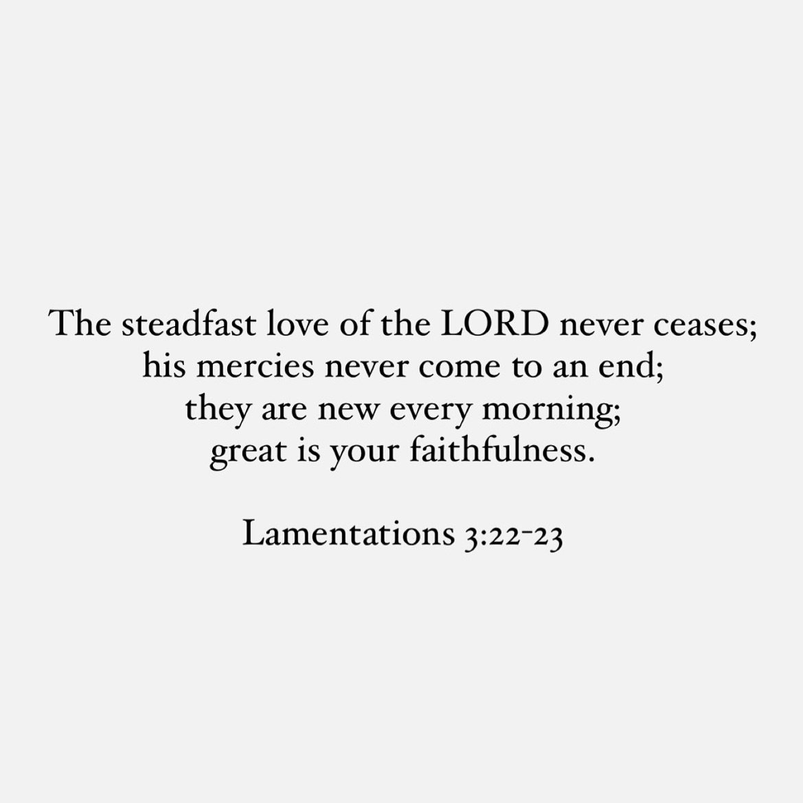 The steadfast love of the LORD never ceases; his mercies never come to an end; they are new every morning; great is your faithfulness.

Lamentations 3:22-23

🙌🏼🙌🏼