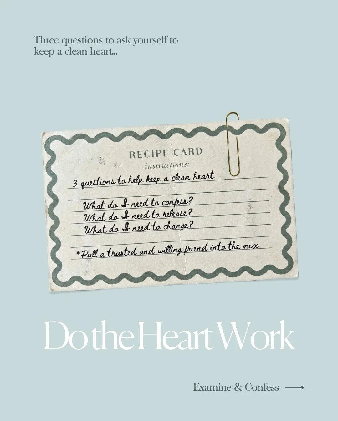 So often, our regret, shame, and self-condemnation do not motivate us to be more present, more proactive. Instead, they lead to more anxiety and defeat.

Confession to God, on the other hand, allows us to begin again and make today count. Peace canno