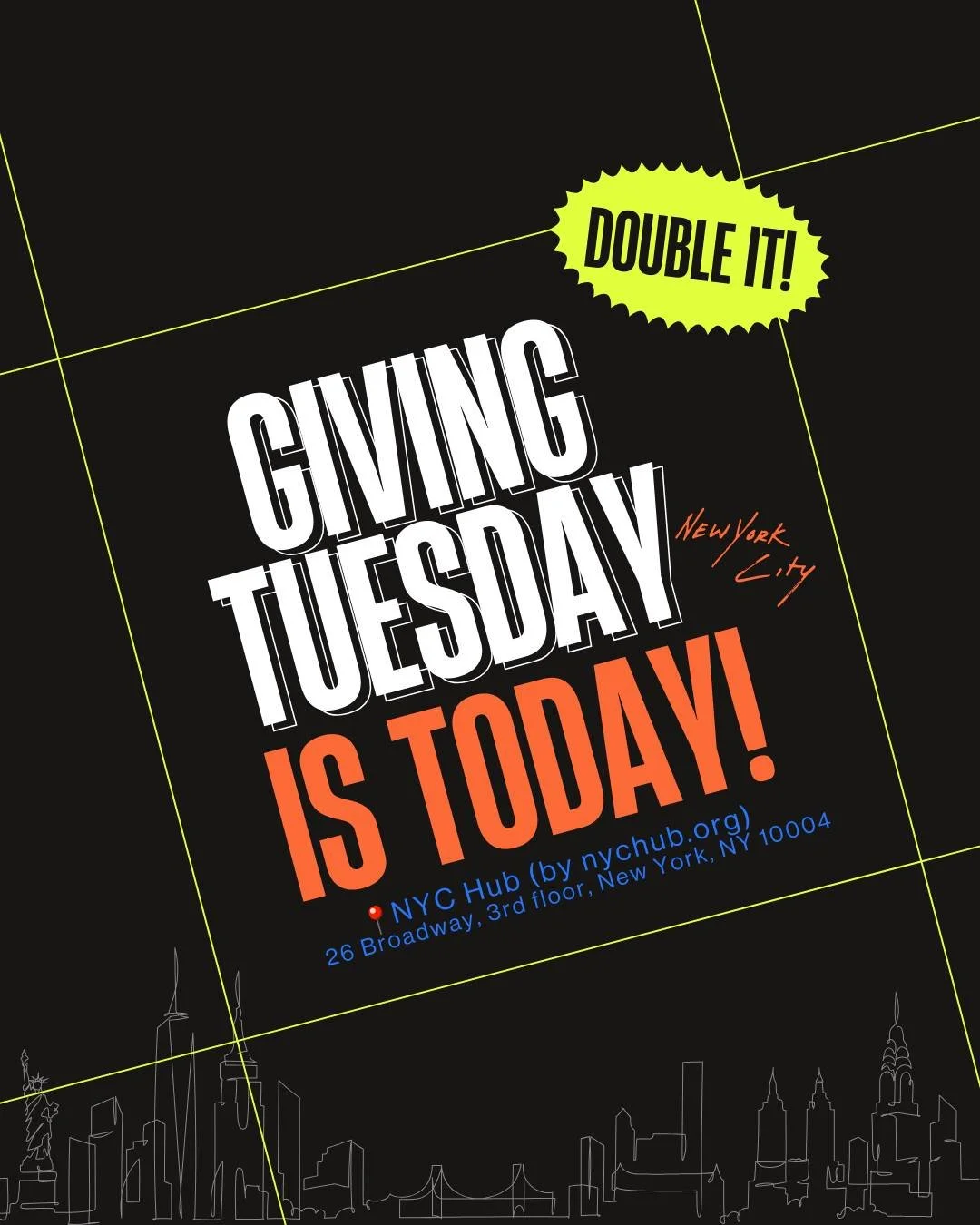 Tonight&rsquo;s the night!✨🪩🗽

It&rsquo;s Giving Tuesday and Double Impact Night is finally here! 🙌 A one-of-a-kind evening where your generosity doubles into life-saving nets through the Against Malaria Foundation.

🎟️ Dinner + open bar
 🔥 Live