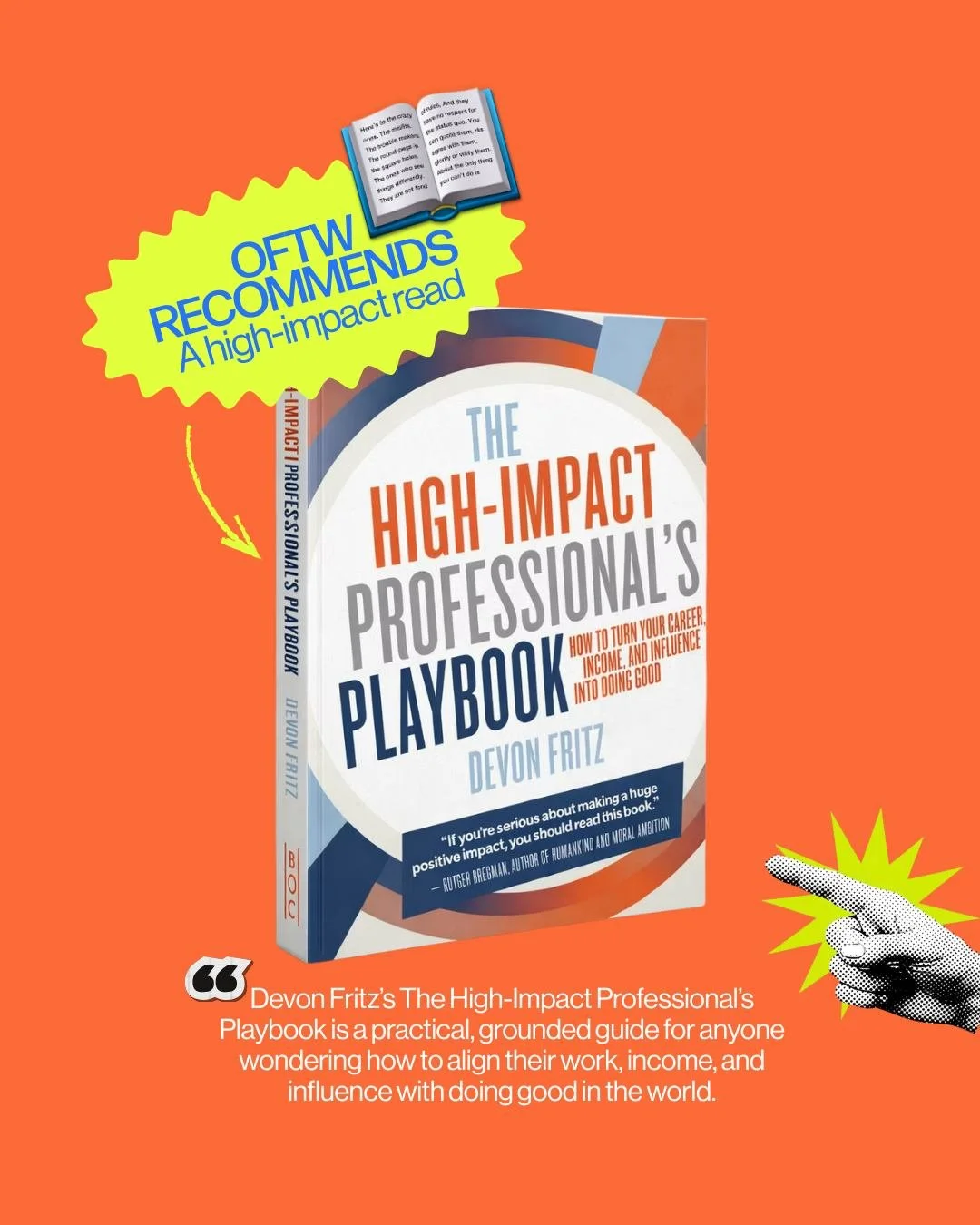 Looking for ways to make a great impact in the world? 💥🌎

💡 This resource might help: Devon Fritz, founder of High Impact Professionals, just launched The High-Impact Professional's Playbook: How To Turn Your Career, Income, and Influence into Doi