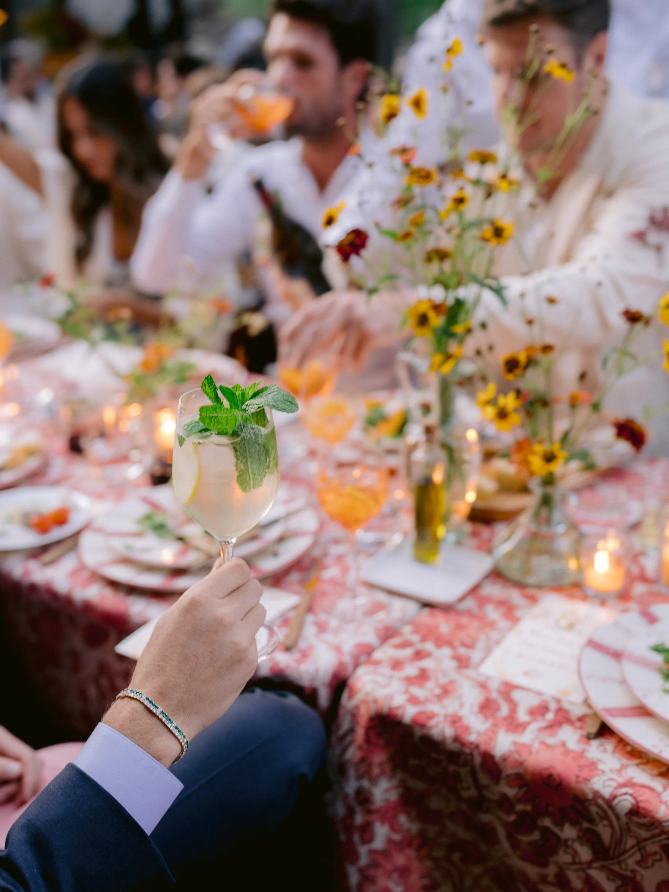 Festive alfresco welcome wedding party, Flowers Winery.jpg