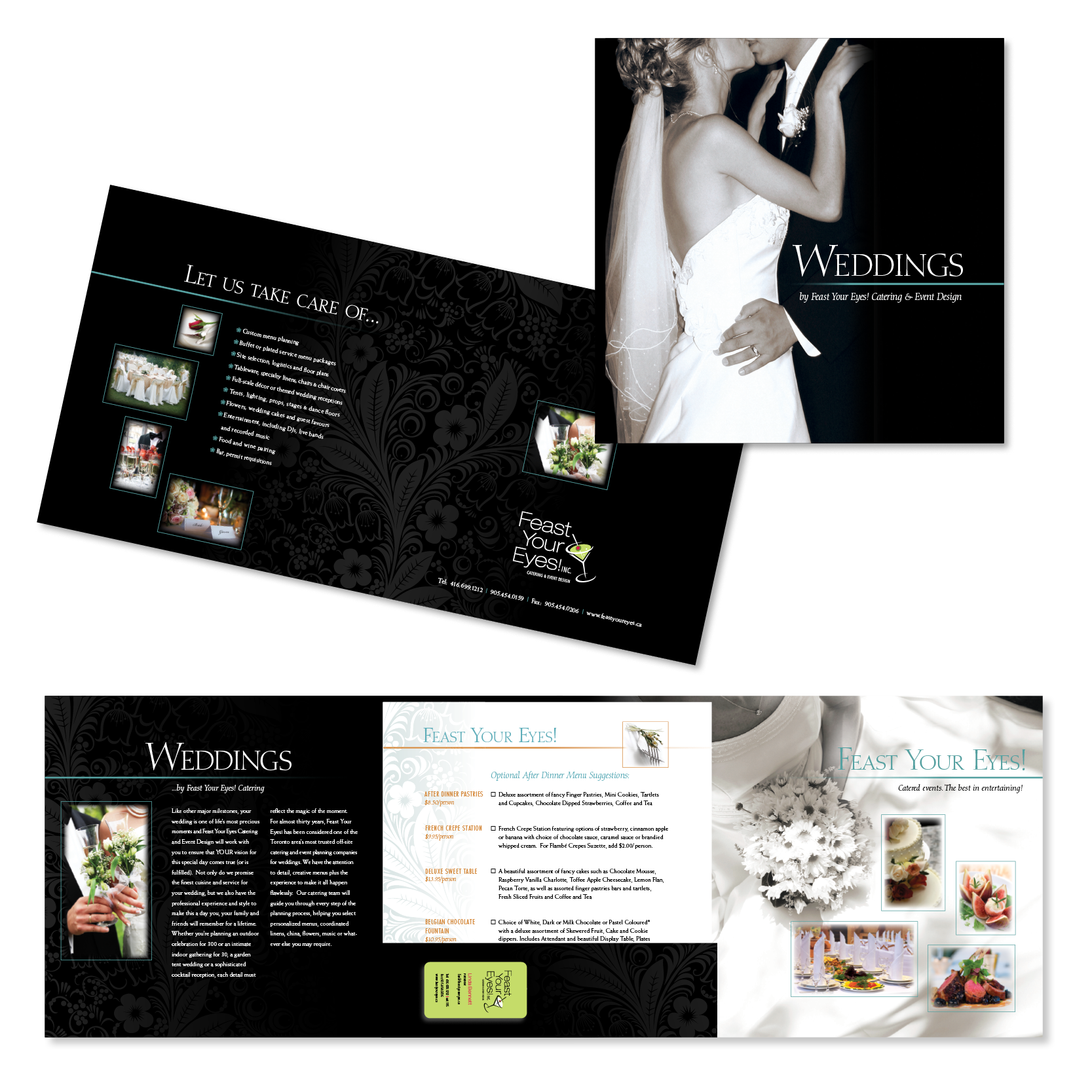 Wedding promo pocket folder & inserts for Feast Your Eyes! Inc.