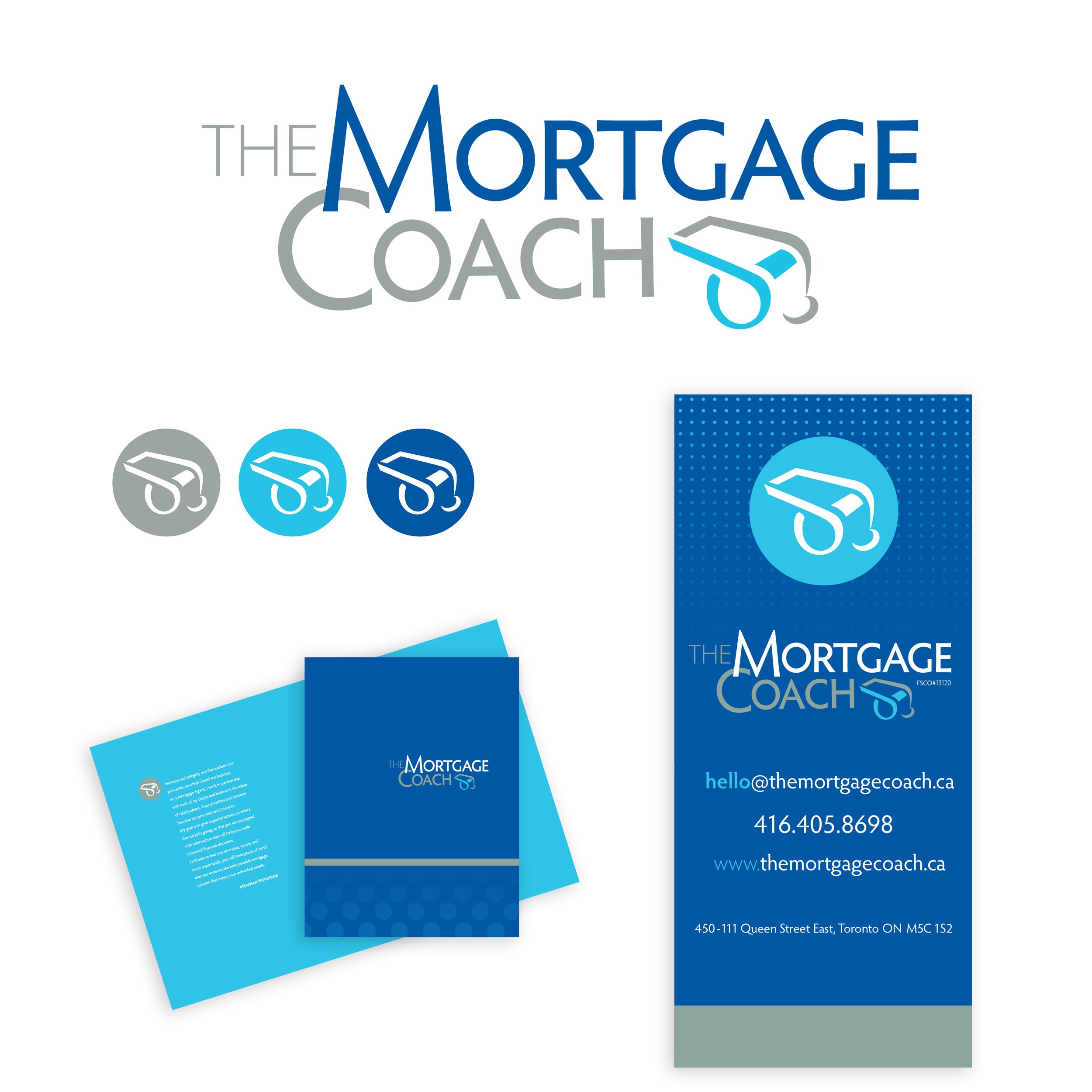 Branding package design for the Mortgage Coach, pocket folder, stand up banner & brand marks