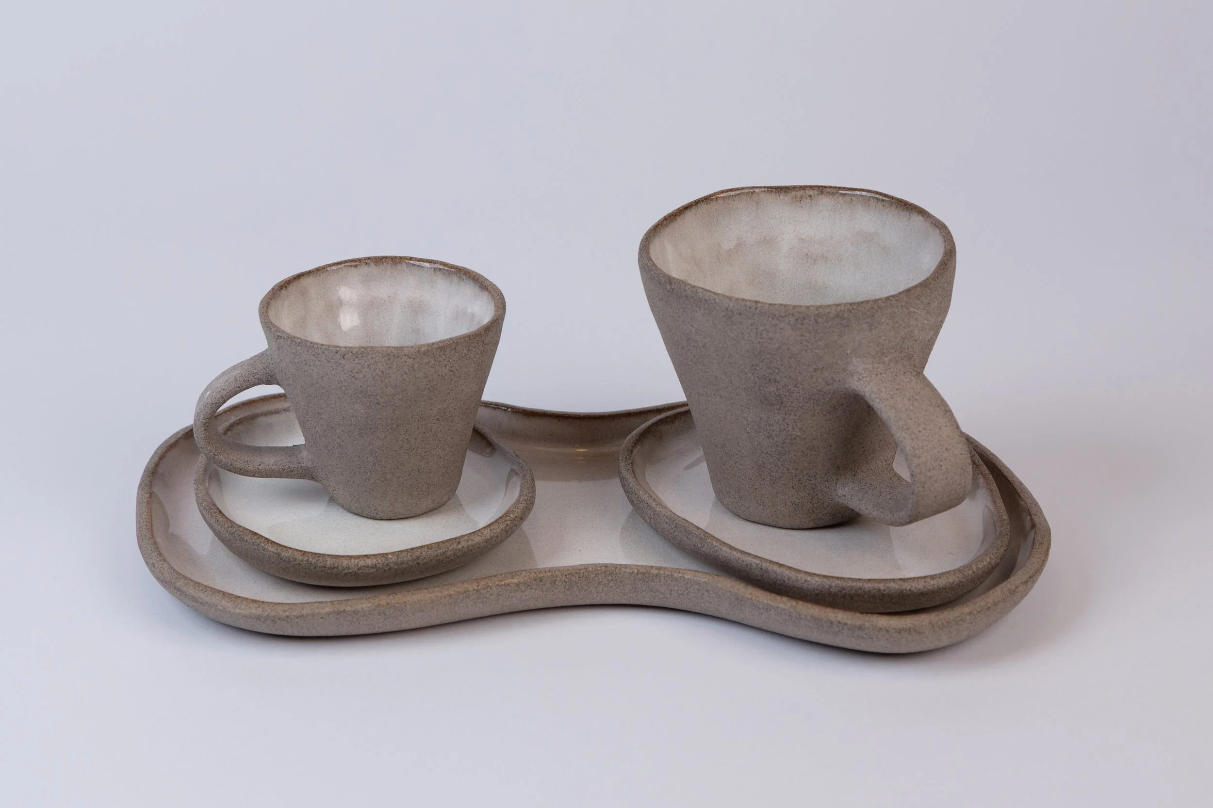 Full set including espresso cup, flat white mug, 2 saucers and large plate