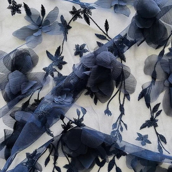 3D Floral Embroidery Eclipse Mesh Fabric