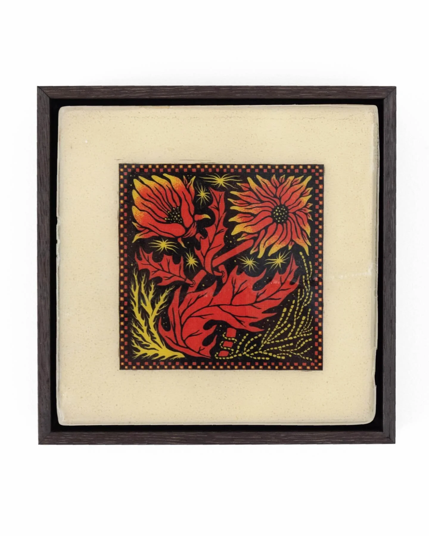 My piece for Decal group exhibition. The flowers are based on beach sunflowers, intertwined with some marine plants, referencing the relationship between land and ocean. The stars all have 11 points in reference to our native 11 armed sea stars which