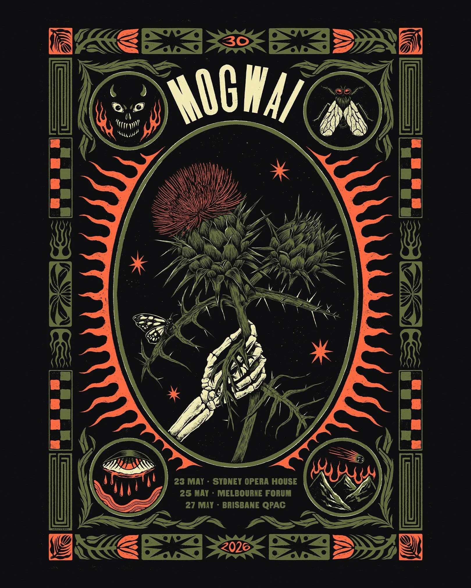 30 years of Mogwai! Great show last night!

I still can&rsquo;t fully express how lucky I feel to have made the poster &amp; shirt art for their 30 year anniversary shows here in Aus. At the time they reached out to me, I was drawing a lot of thistle