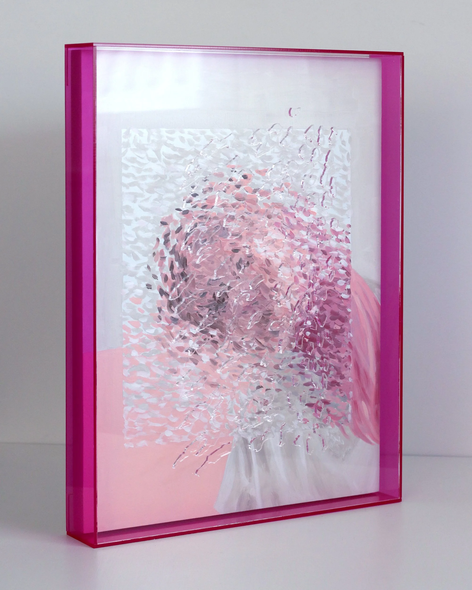 SOLD | Glimmer Impression, Dark Rose, Jo Isabel Klima, 2026, oil on wood panel and plexiglass, 31.5 x 41.5 x 5 cm, $675