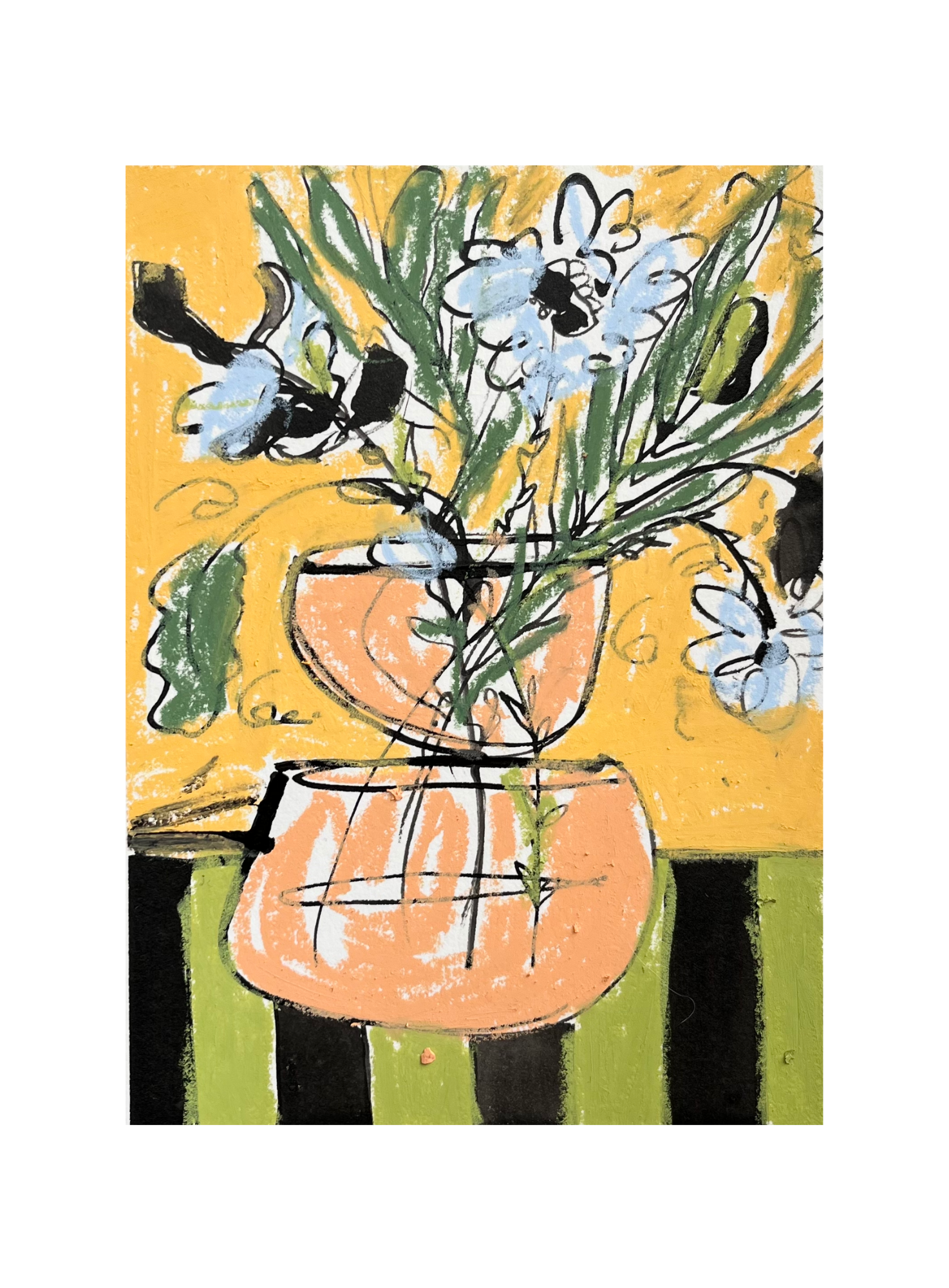 Bouquet In My Study III 2022, Oil Pastel & Acrylic Ink on Archival Paper. 19cm x 14cm. BY FRANCES. $65. SOLD