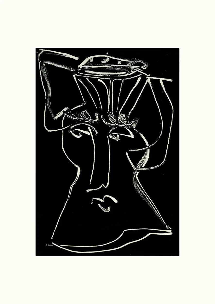 Anthropomorphic Vessel 20, Frances Caro, 2026, relief ink on paper, 45 x 60 cm, $395, Framed