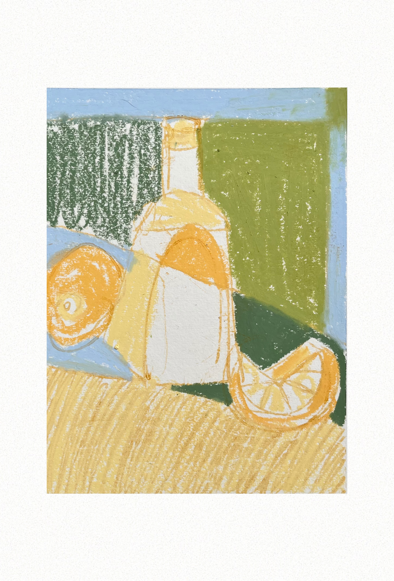 Spring Still Life VI 2022, Oil Pastel & Monotype on Archival Paper. 28cm x 19cm. BY FRANCES. $105.
