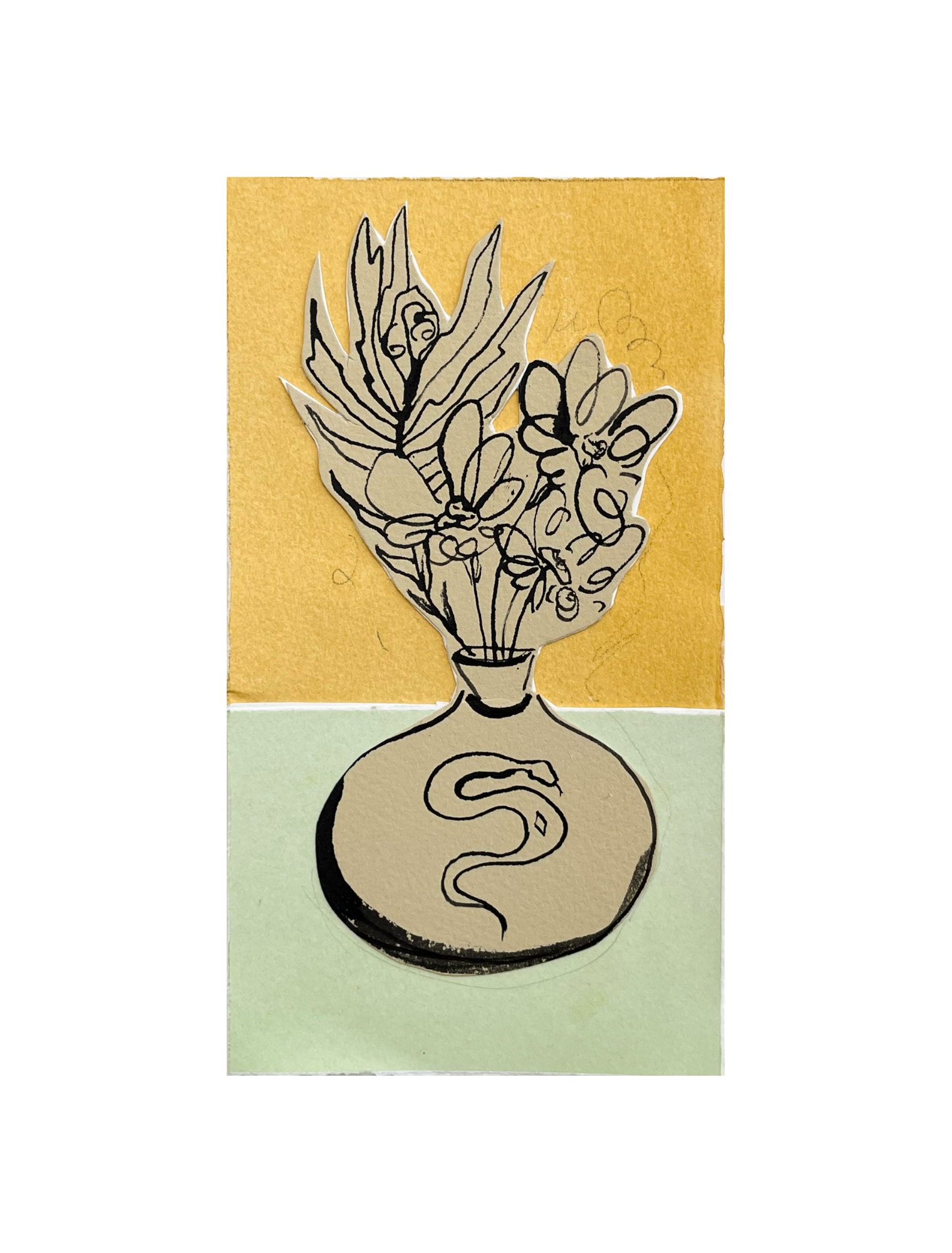 Deconstructed Still Life II 2022, Acrylic Ink, Collage on Hand Dyed Archival Paper. 25cm x 19cm. BY FRANCES. $95.