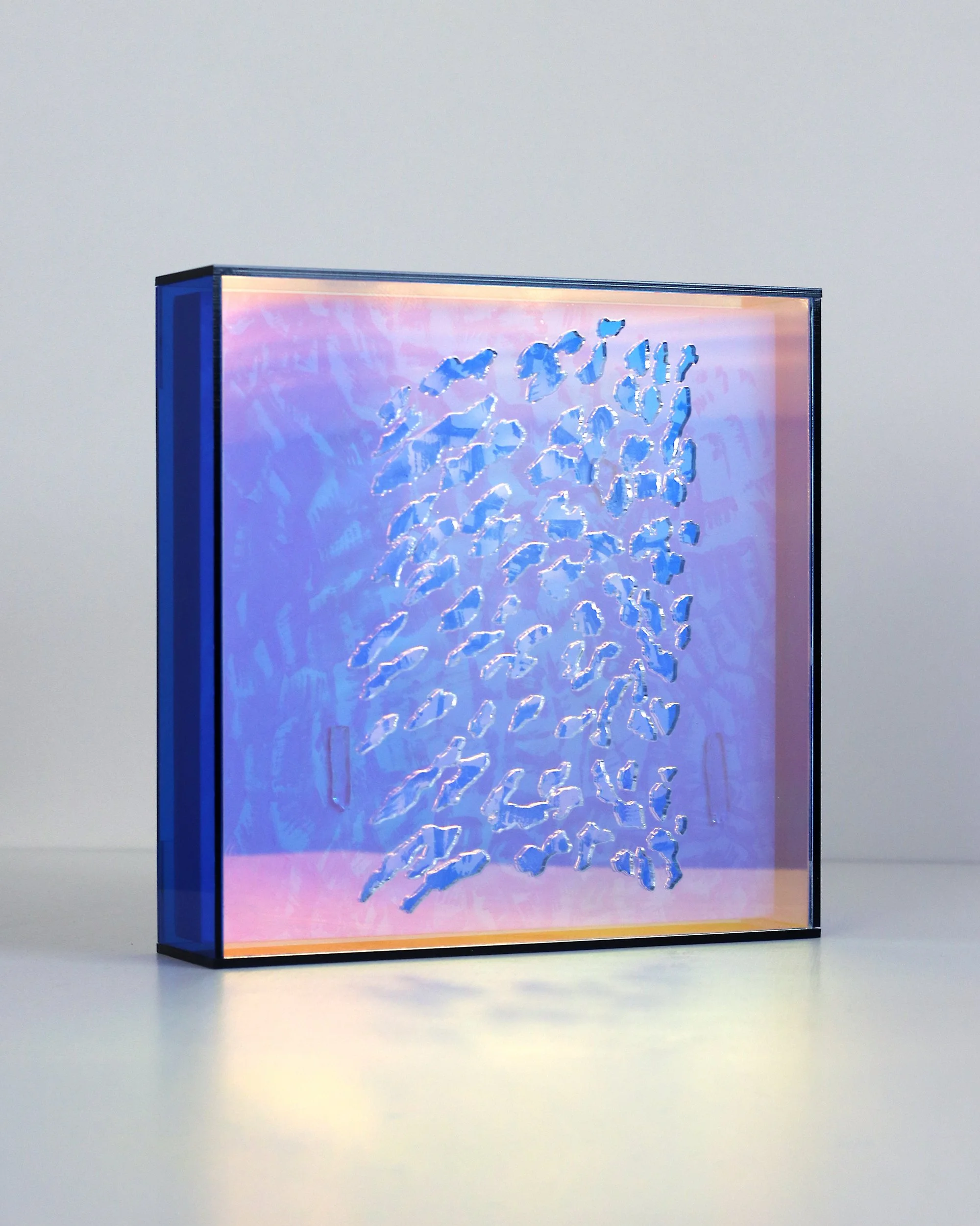Arctic Impression, Blue, Jo Isabel Klima, 2026, oil on wood panel and plexiglass, 21 x 21 x 5 cm, $315