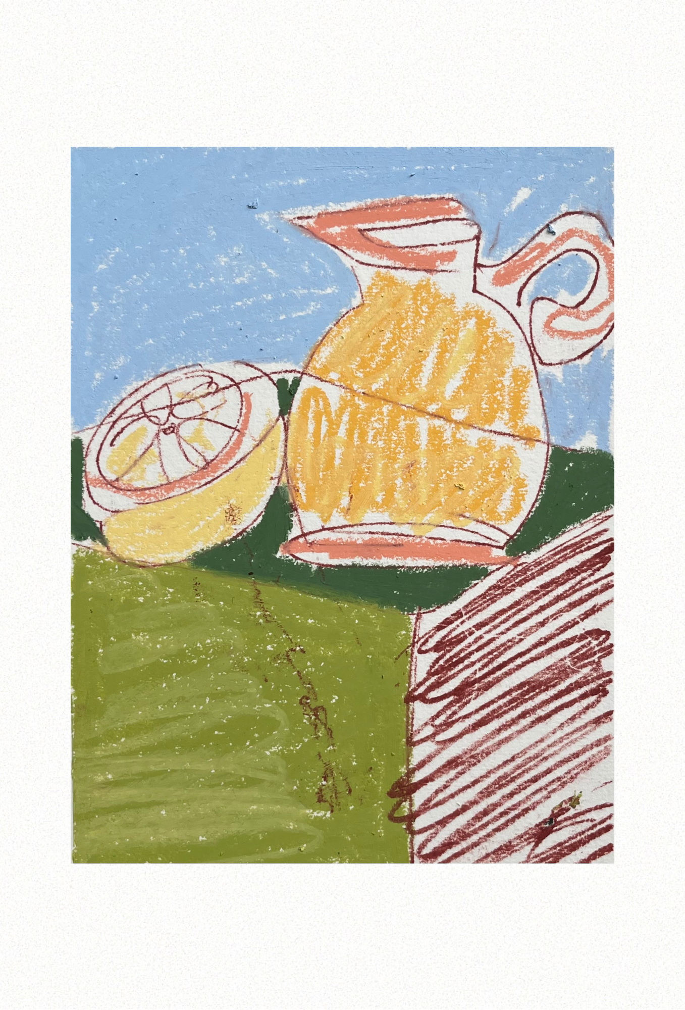 Spring Still Life V 2022, Oil Pastel & Monotype on Archival Paper. 28cm x 19cm. BY FRANCES. $105.