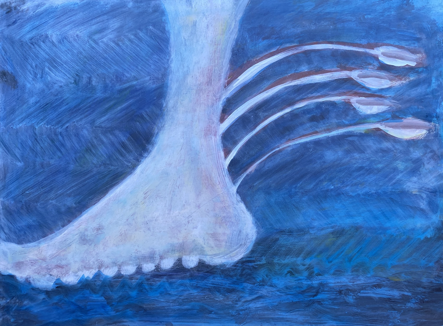 Planted (Wings Afoot), Justine Wake, 2025, flashe and acrylic on board, 20 x 18 cm, $270, Not Framed