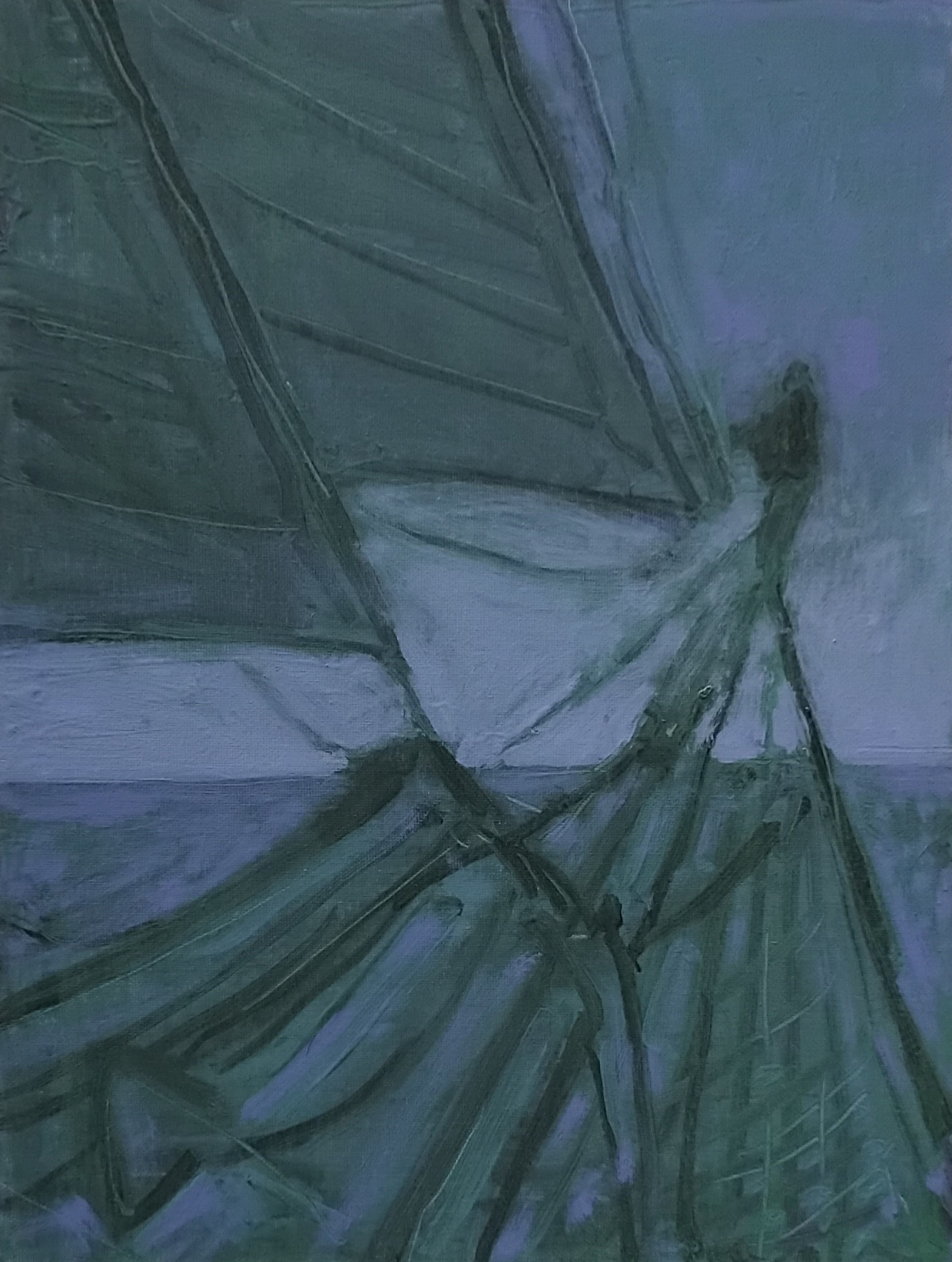 Figure On Boat, Aaron Butt, 2026, acrylic on canvas board, 30.5 x 40.5 cm, $290, Framed