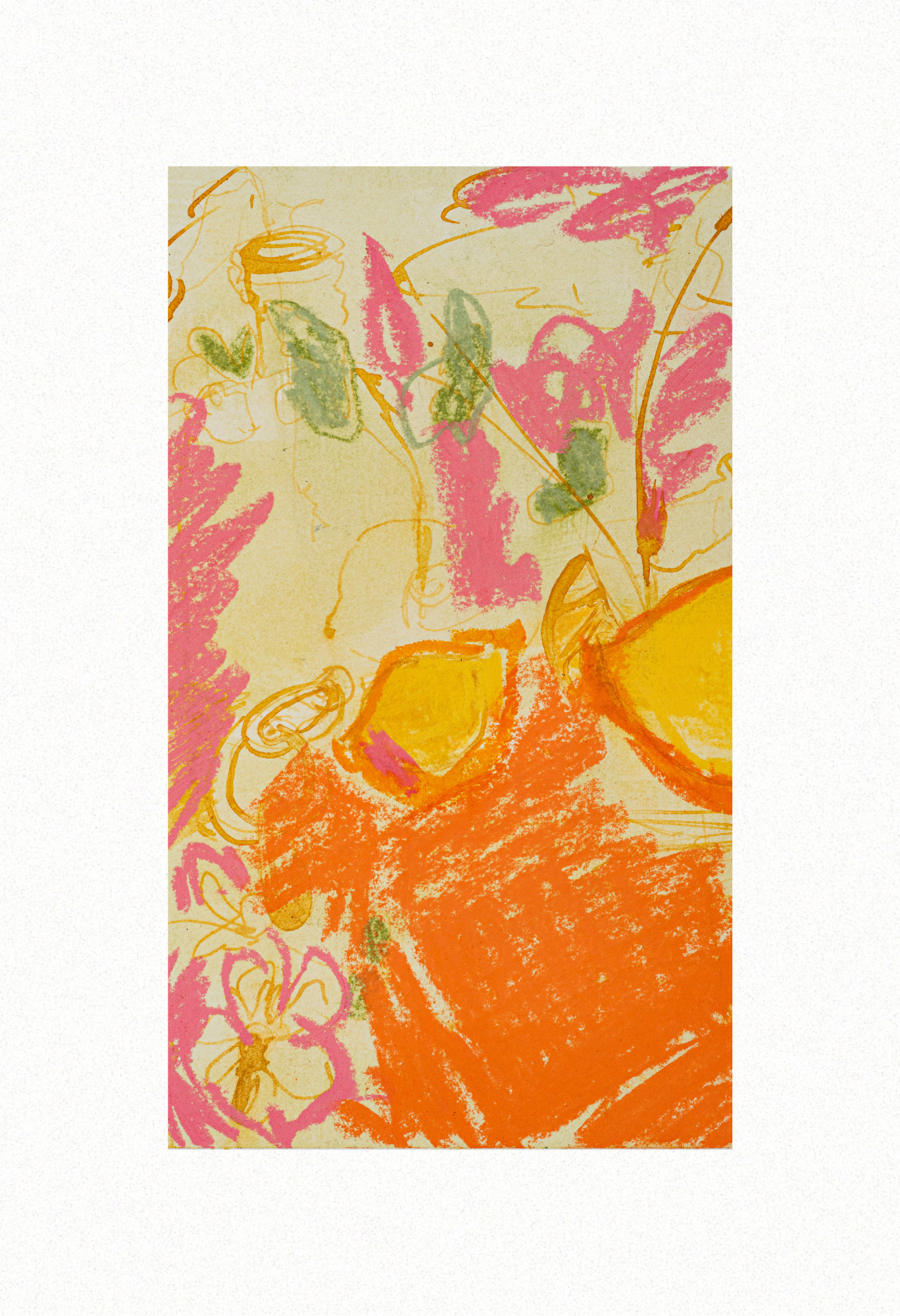 Spring Still Life Colour III 2022, Oil Pastel, Pencil & Acrylic Ink on Archival Paper. Rhianna Phillips. $100.