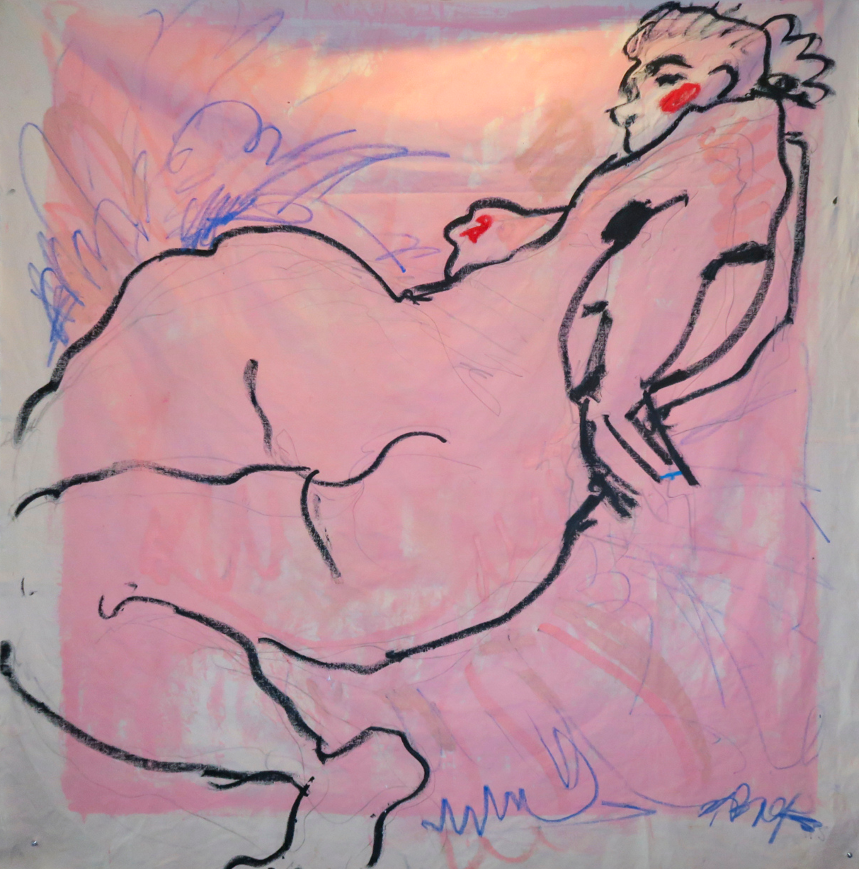 SOLD | We spent the whole day talking, Rhianna Phillips, 2026, Acrylic Ink and Oil Sticks on Canvas, 125 x 122cm, $480, Unframed