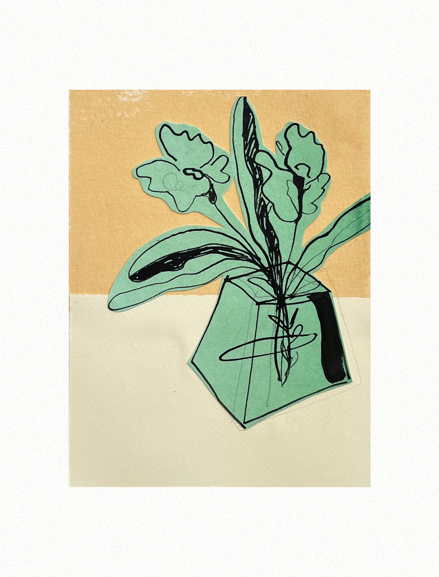 Deconstructed Still Life III 2022, Acrylic Ink, Collage on Hand Dyed Archival Paper. 25cm x 19cm. BY FRANCES. $95.