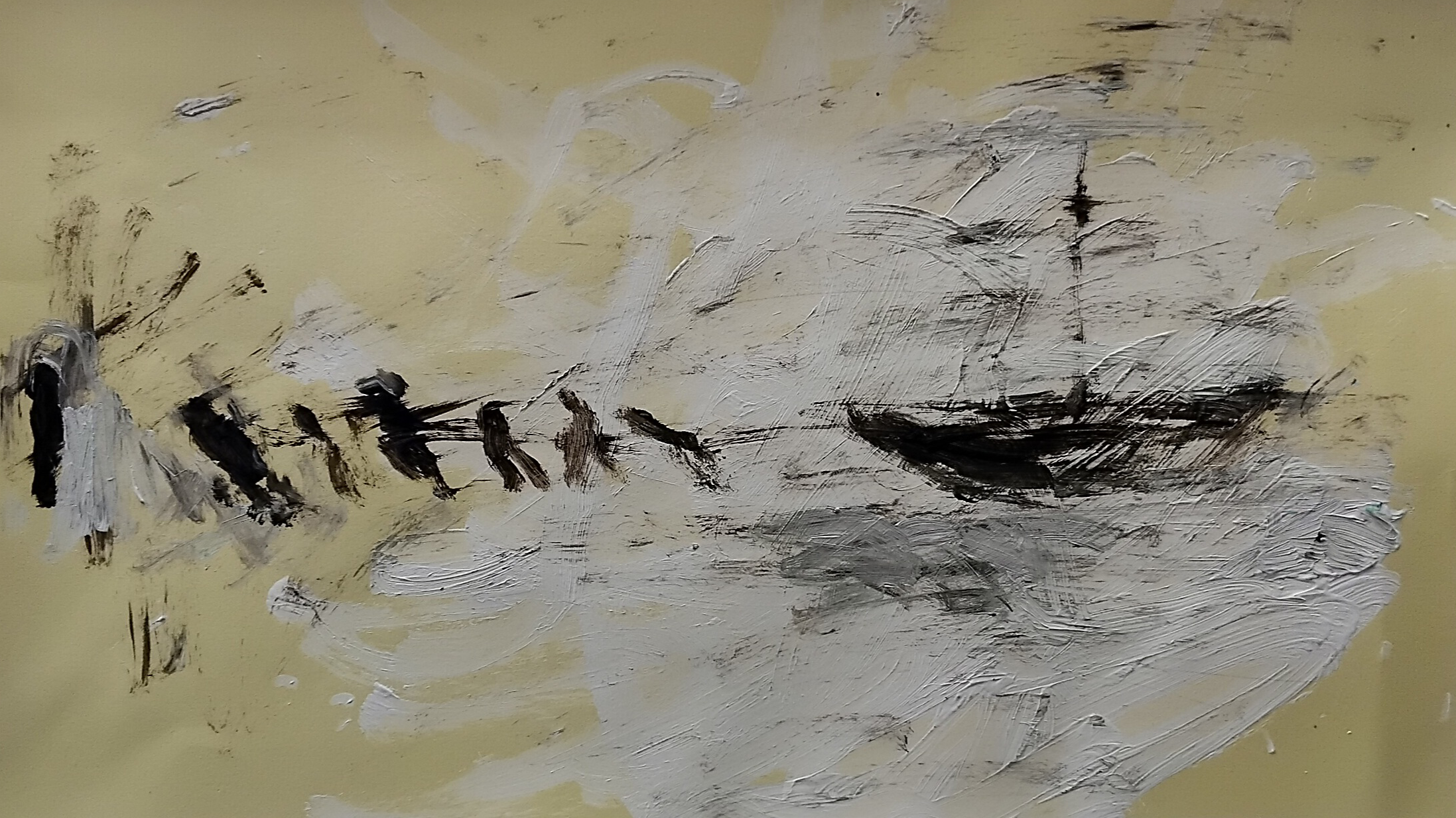 The March, Aaron Butt, 2025, acrylic on coloured paper, 42 x 24 cm, $180, Framed
