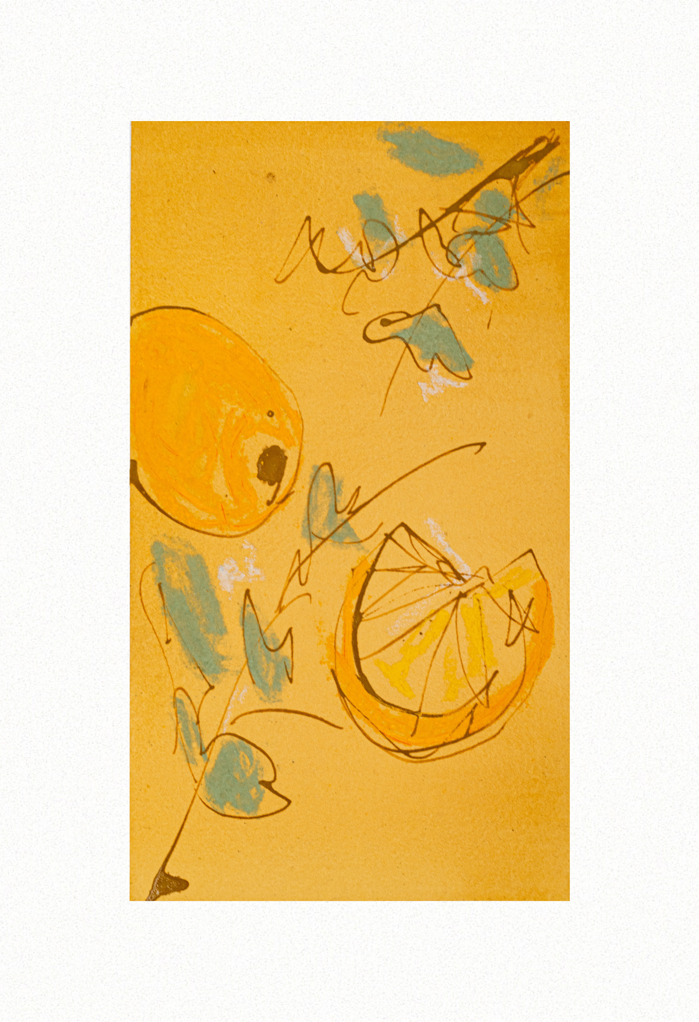 Lemon Paper V 2022, Oil Pastel, Pencil & Acrylic Ink on Archival Paper. 19.5cm x 28.5cm. Rhianna Phillips. $100.
