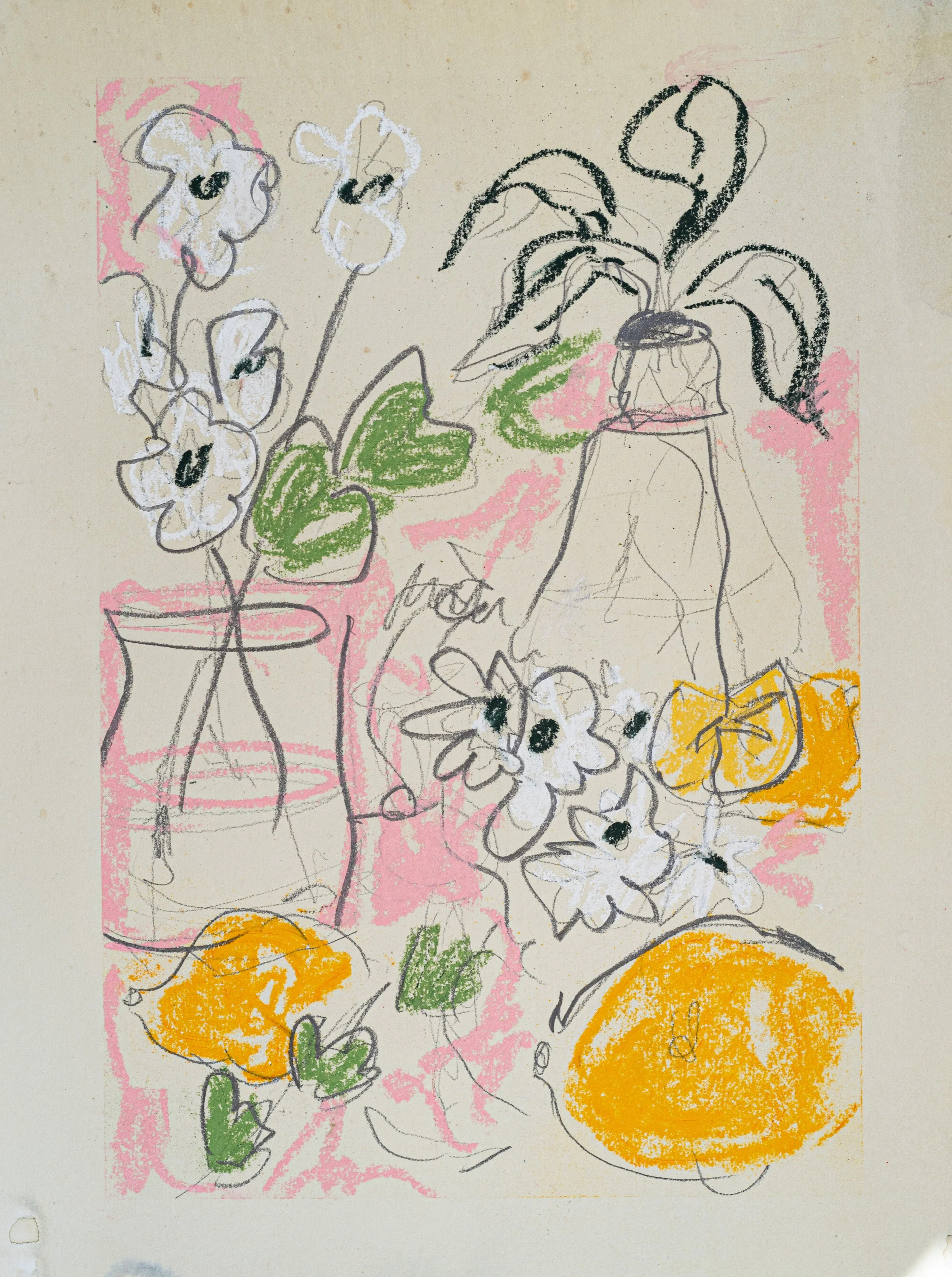 Yellow & Pink, 2022, Oil Pastel and Pencil on Hand Dyed Archival Paper. 28.5cm x 38.5xm. Rhianna Phillips. $115