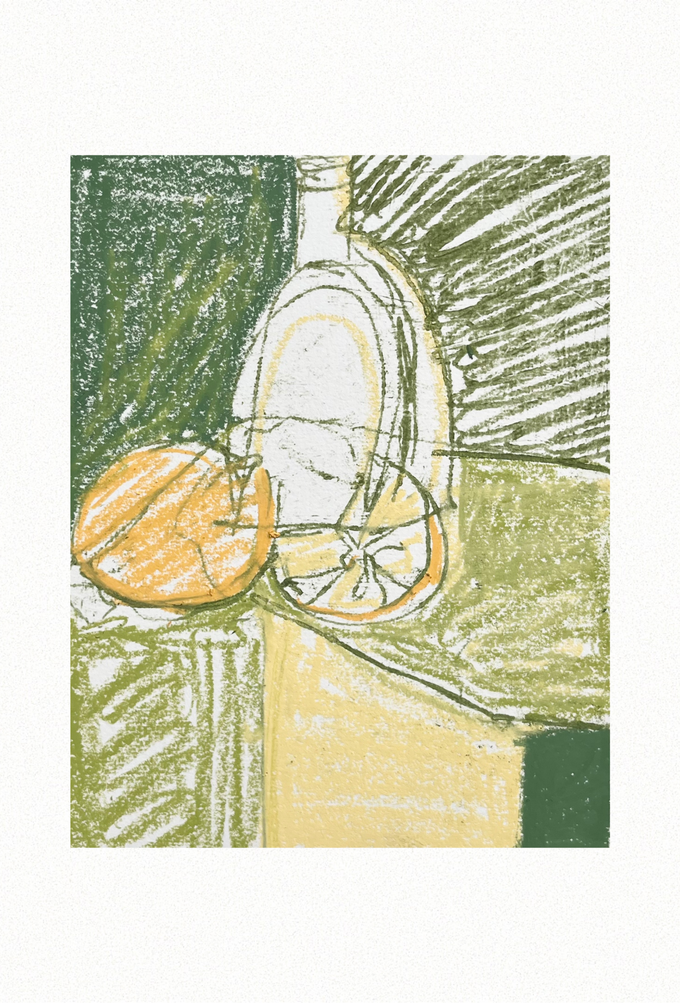 Spring Still Life I 2022, Oil Pastel & Monotype on Archival Paper. 28cm x 19cm. BY FRANCES. $105. SOLD