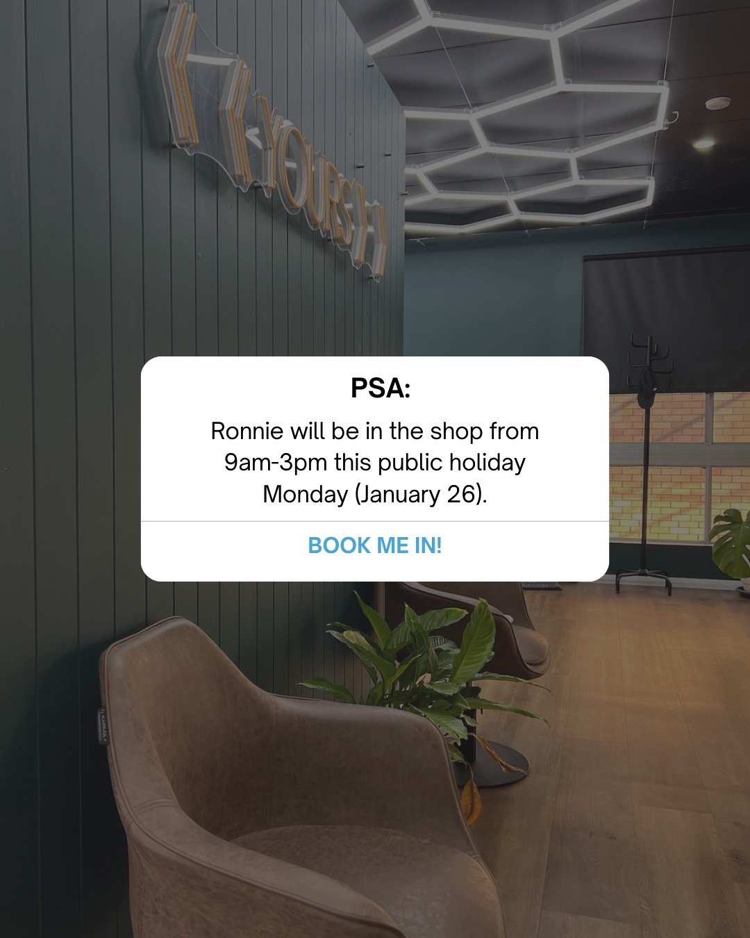 OPEN THIS PUBLIC HOLIDAY MONDAY | Ronnie will be in the shop from 9am-3pm this public holiday Monday (January 26) 🙌✂️ Head to the link in our bio, or send us a DM to snag an appointment before they go!