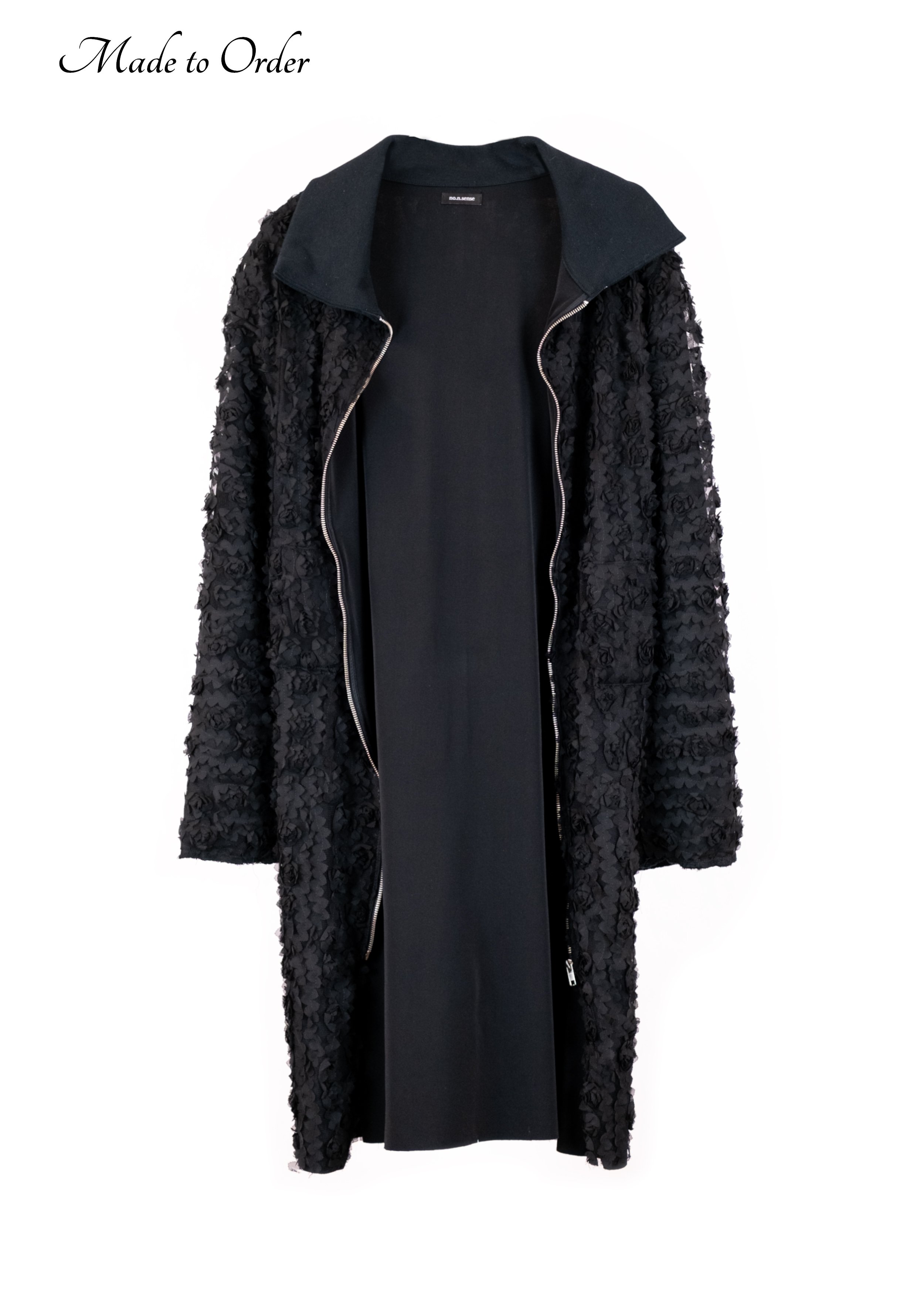 Zip Overcoat : (Black 3D Rose)