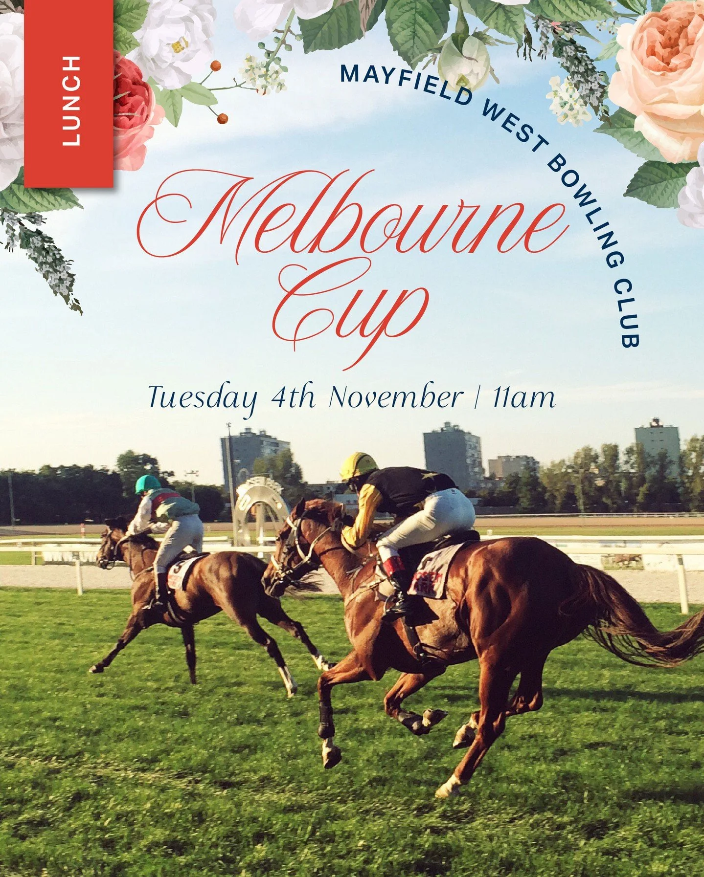 🐎✨ The race that stops the nation is back and we’re celebrating in style at Mayfield West Bowling Club’s Melbourne Cup Luncheon! 🥂🌟
📅 Tuesday 4th November | 11am
🎟️ Tickets: $50
Your ticket includes:
🥂 A glass of bubble