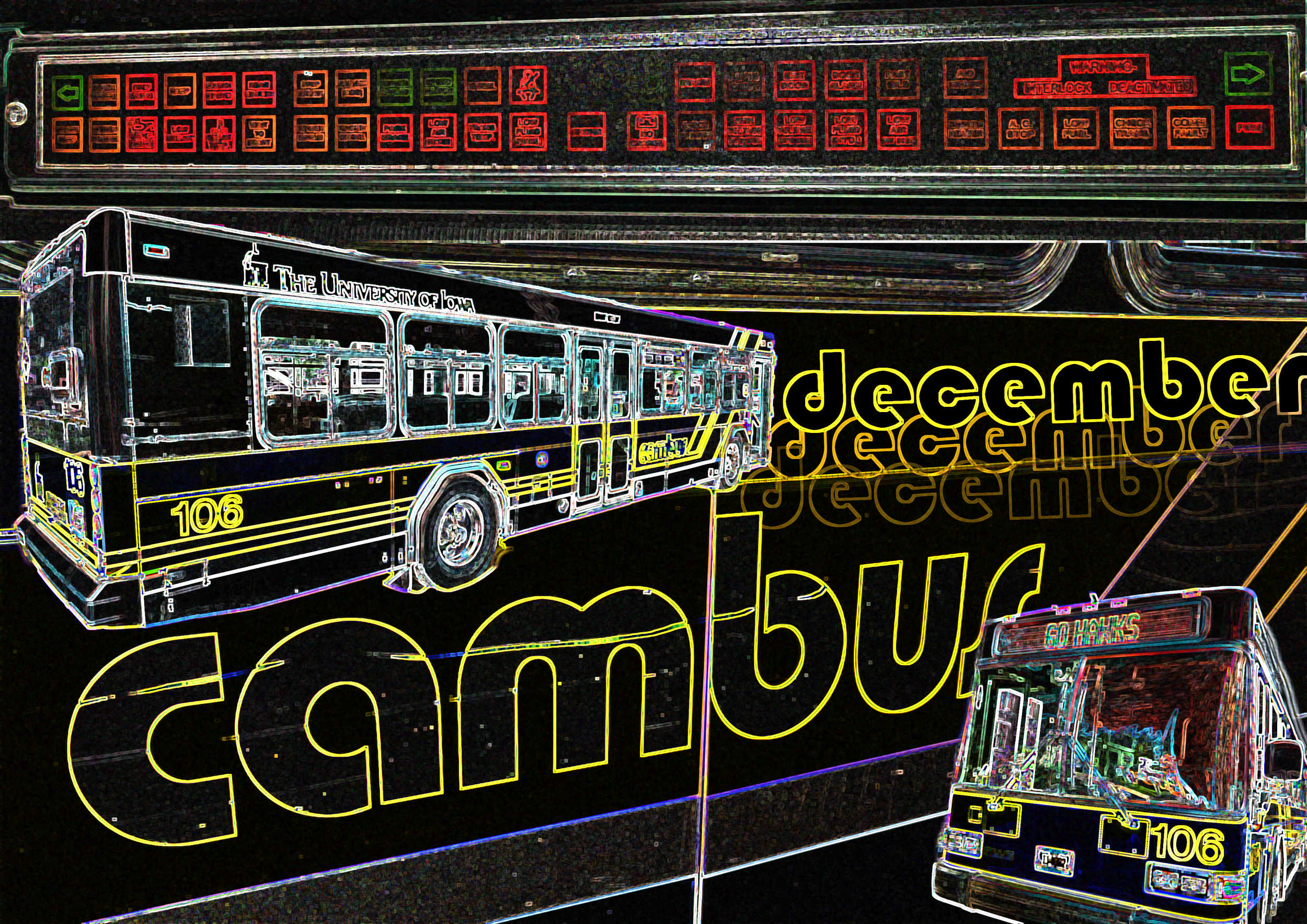 A CALENDAR PAGE OF A YELLOW CITY BUS THAT SAYS "DECEMBER"