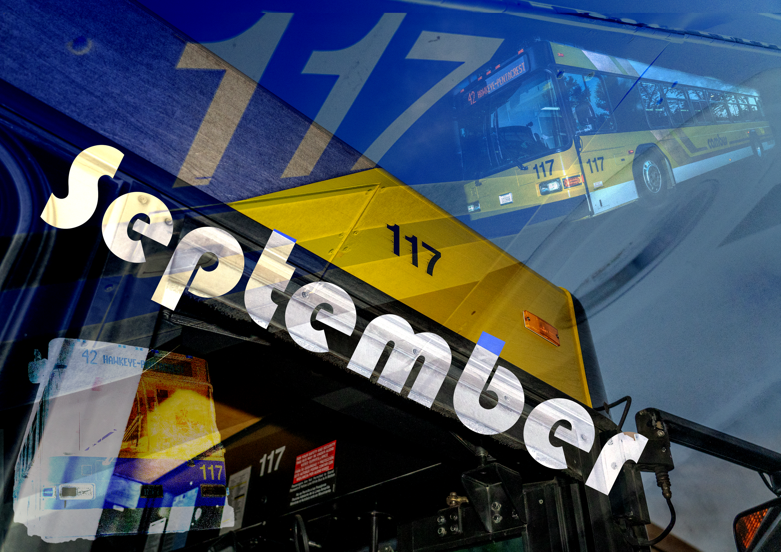 A CALENDAR PAGE OF A YELLOW CITY BUS THAT SAYS "SEPTEMBER"