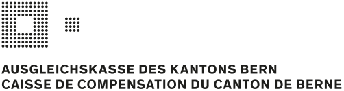 Text auf schwarzem Hintergrund: 'Ausgleichskasse des Kantons Bern' in Deutsch und Französisch.