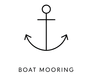 A simple black line drawing of an anchor with the words 'BOAT MOORING' below it.