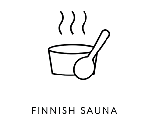 A drawing of a steaming bowl of sauna soup with a ladle, labeled 'Finish Sauna'.
