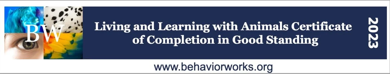 Certificate of completion from Living and Learning with Animals