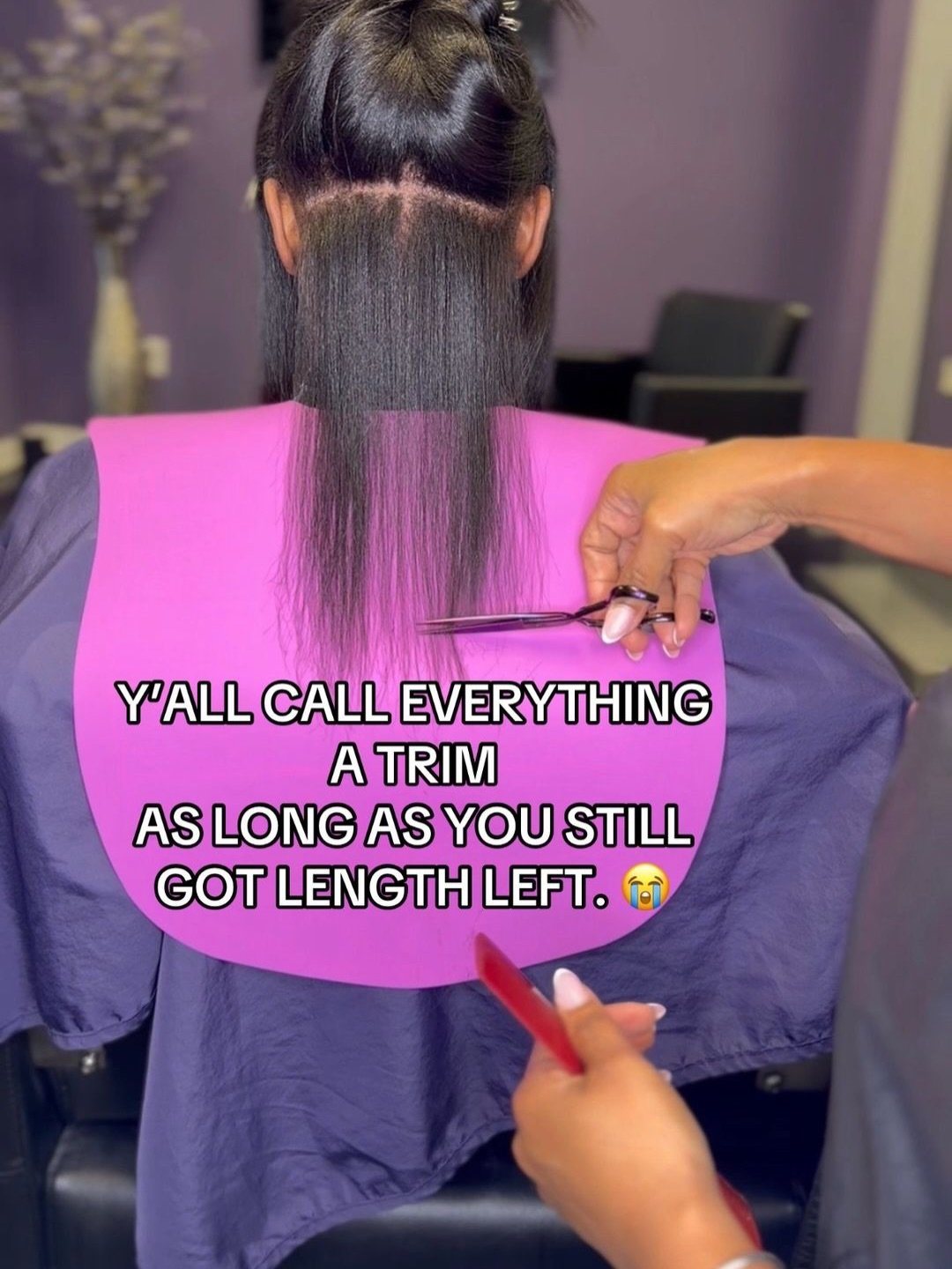 Y&rsquo;all will watch inches hit the floor and still say &ldquo;that was just a trim.&rdquo; 😂 At some point we gotta call it what it is.
So let&rsquo;s settle this. How much hair can hit the floor before YOU call it a haircut? 
#TrimVsHaircut #Hai