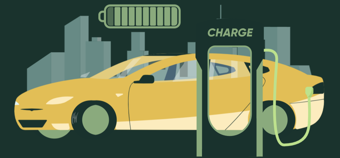 Graphic of electric vehicle at charge station