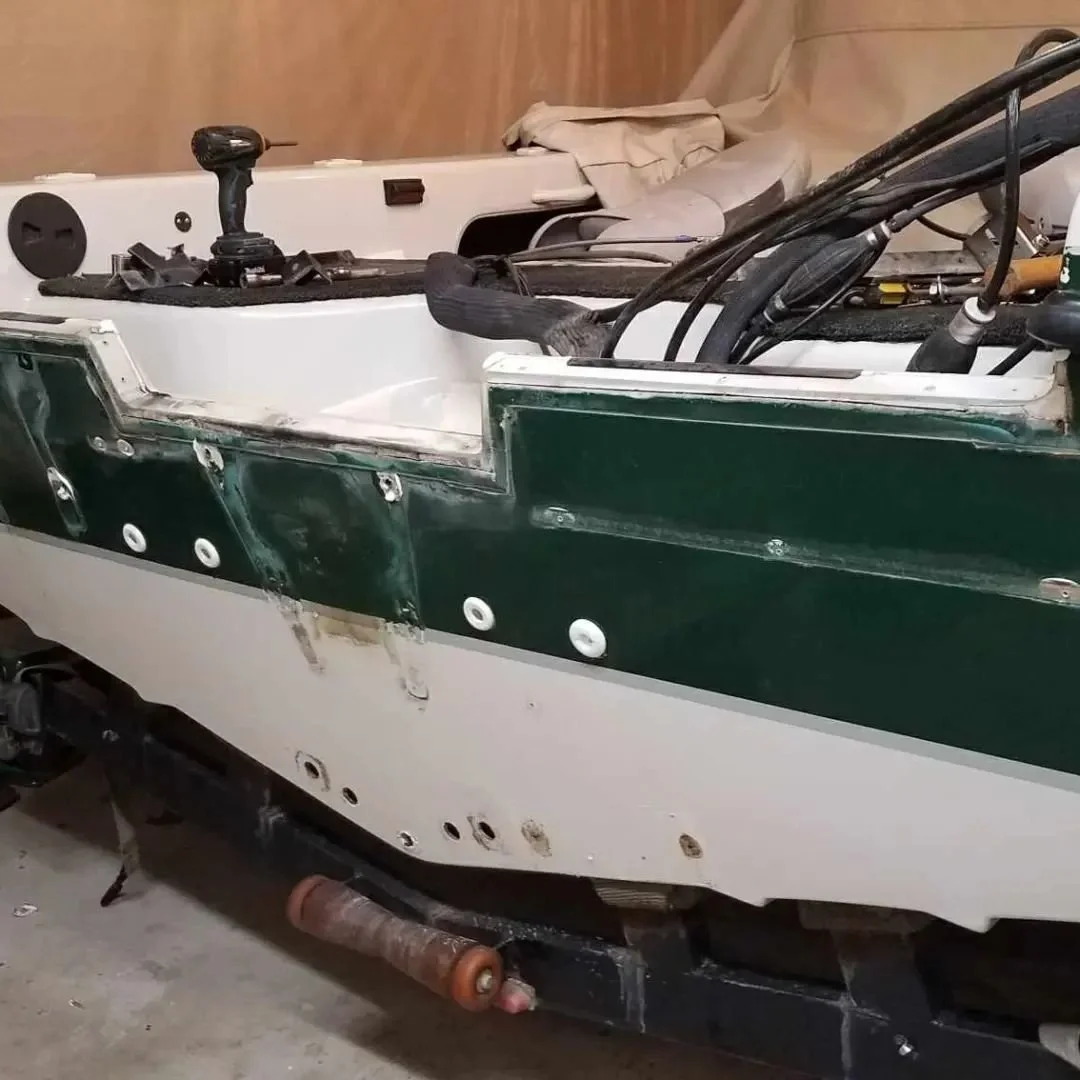 Soggy transom in for the fix. Don't want that motor to become an anchor.