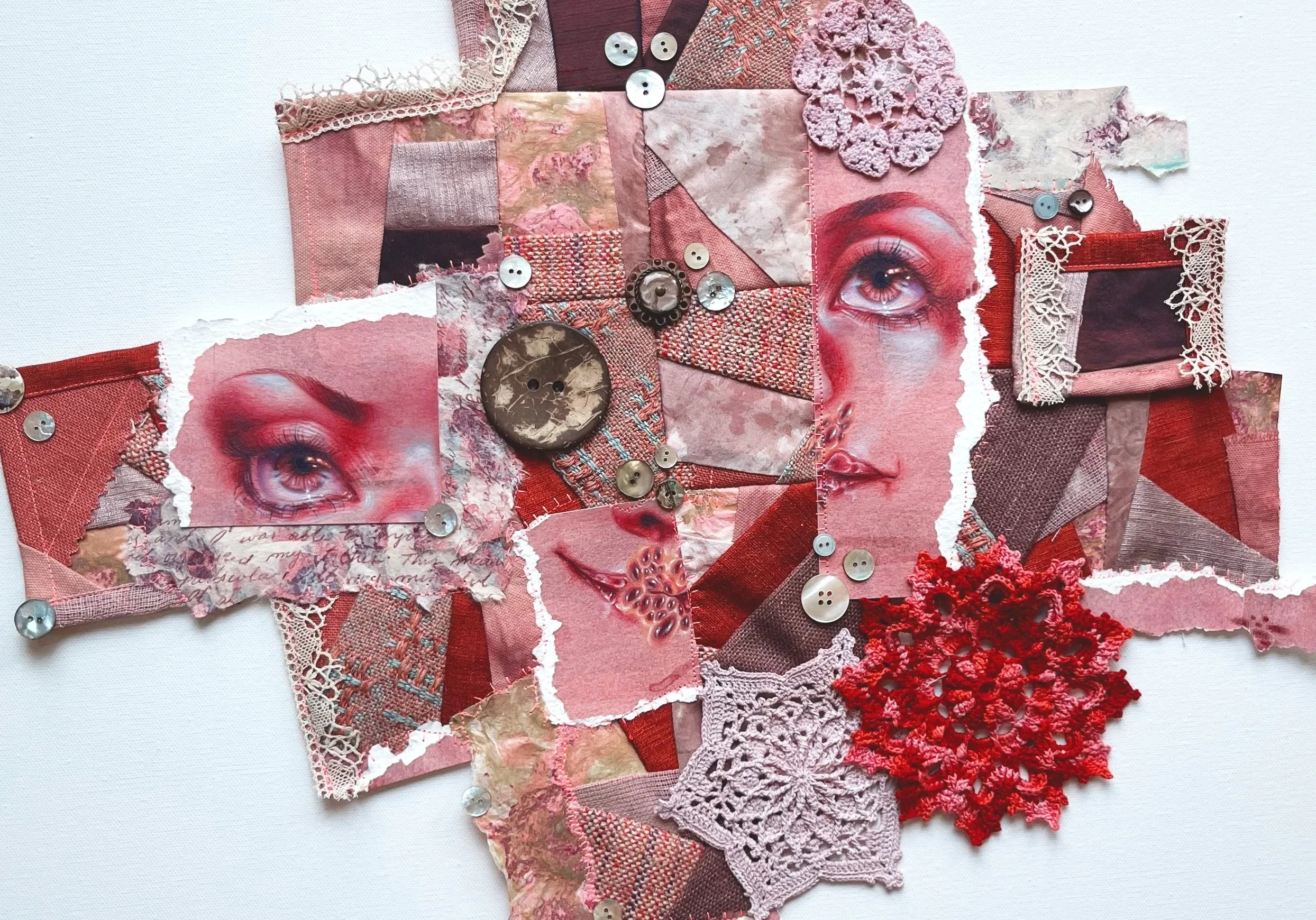 "Stitcher" Original Drawing & Textile Collage