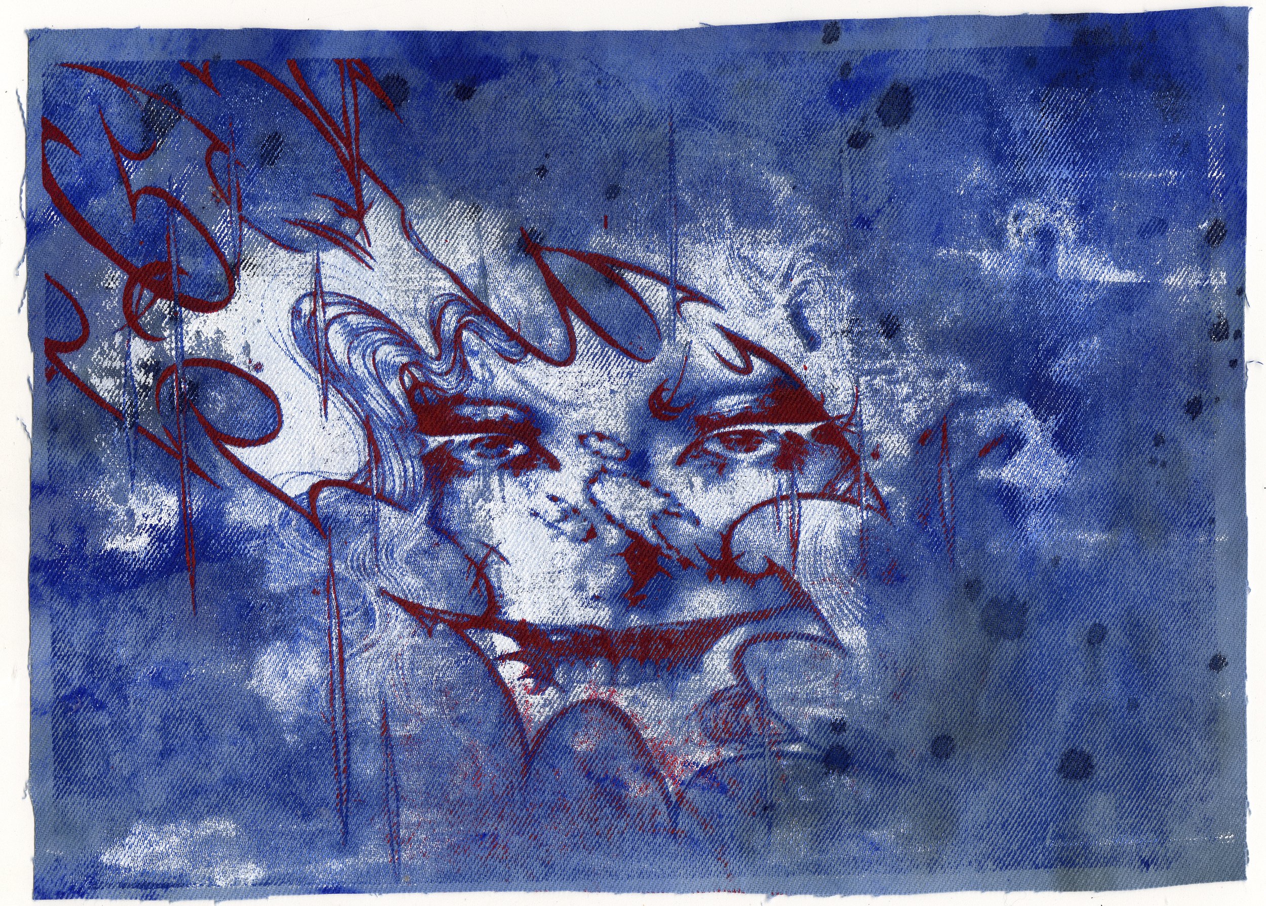 "TEAR OFF MY SKIN" Fabric Screen Print (blue)
