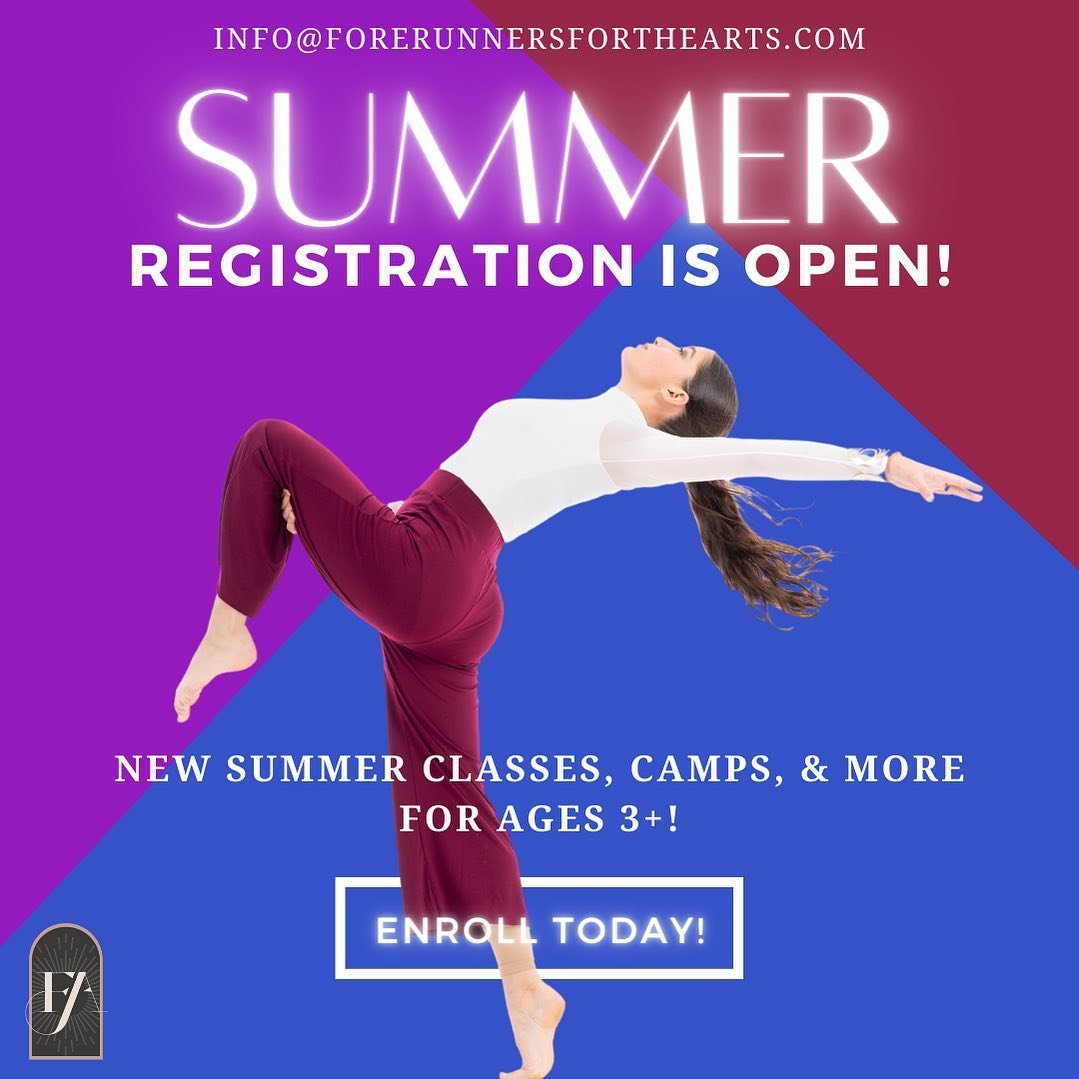 NOW is the time to make plans to join us this summer, Forerunner!🏃🏻&zwj;♀️Our new season begins June 10th and includes opportunities for dancers, singers, actors, and artists&hellip; both beginner and experienced! Learn more about our many summer o
