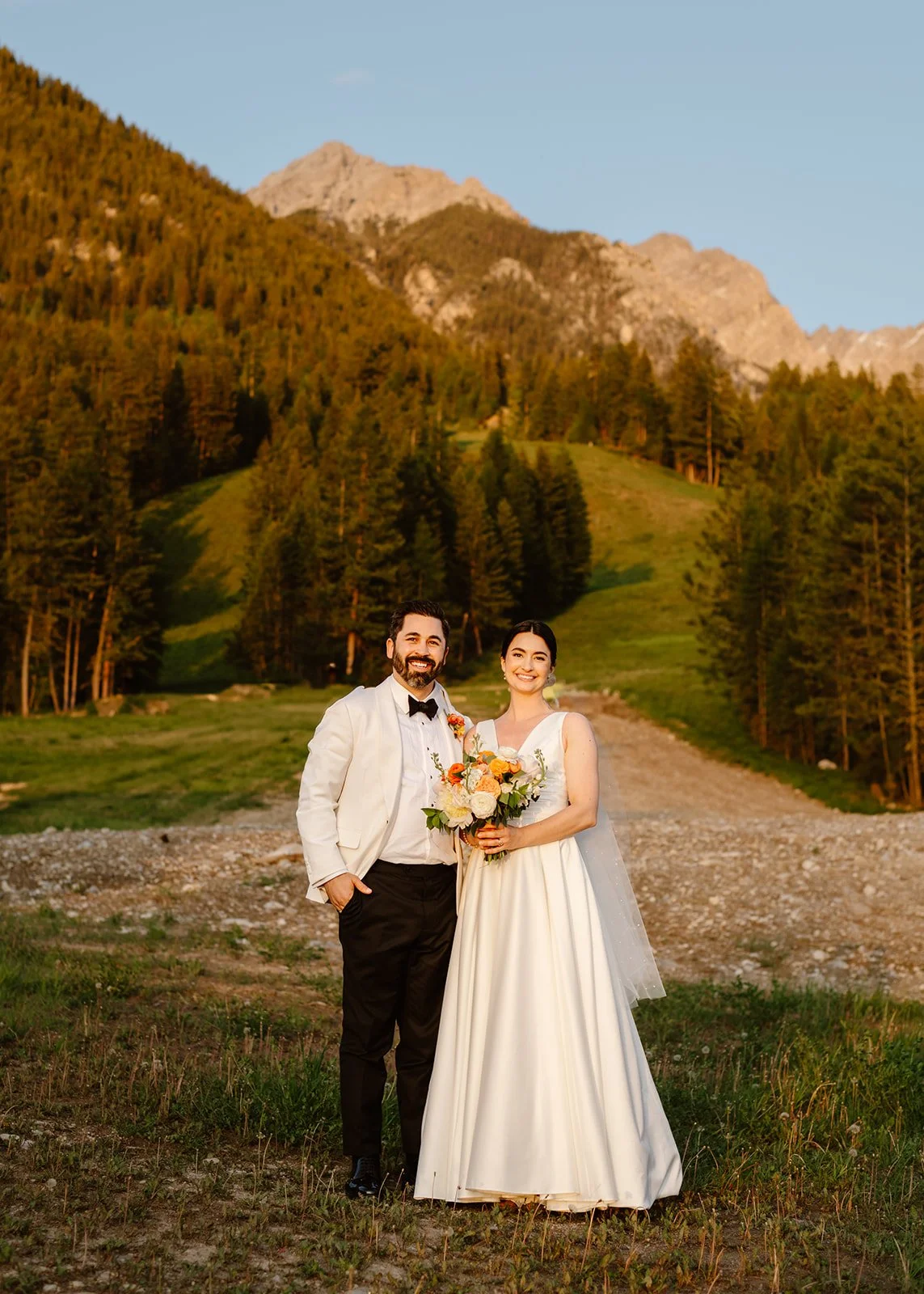 Romantic Mountain Wedding: Couple Portrait with Mountain View