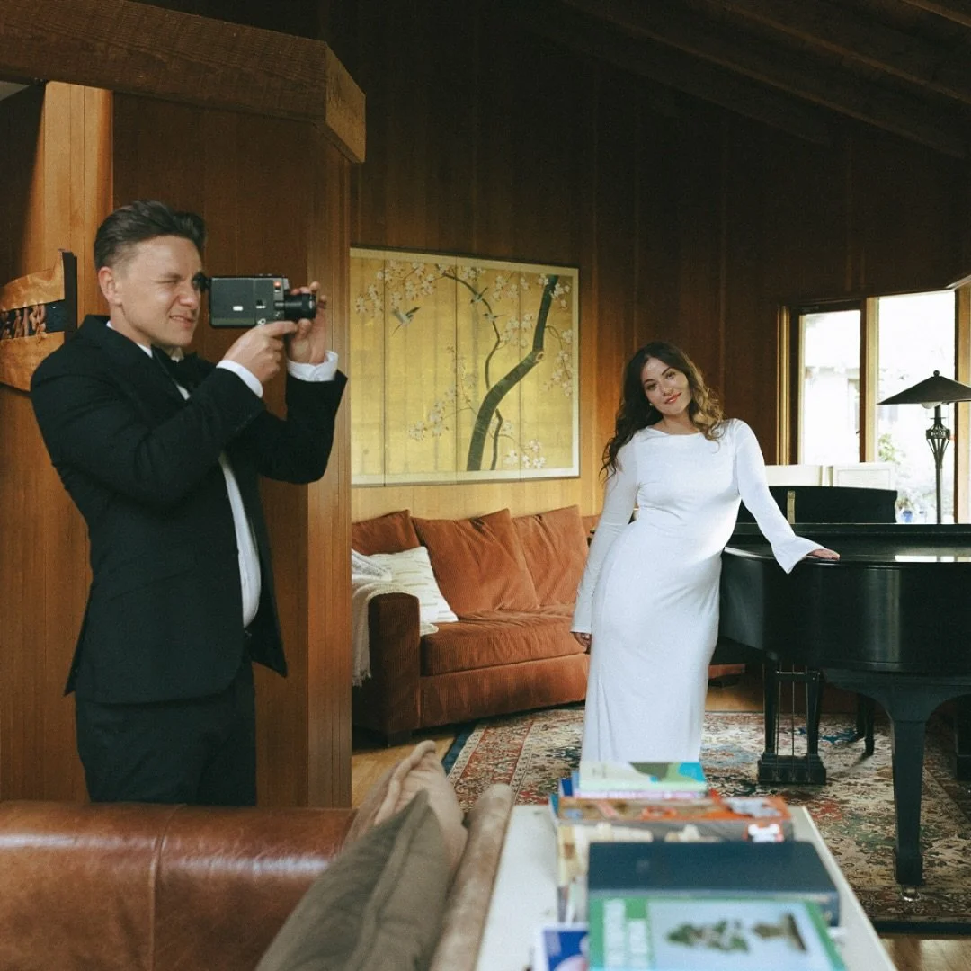One of my favorite shots from A + K &rsquo;s wedding. These two are into photography and videography, so we had some fun with my Super 8 camera. K stepped into the role of director and set up this frame&mdash;such a treat working with couples who bri