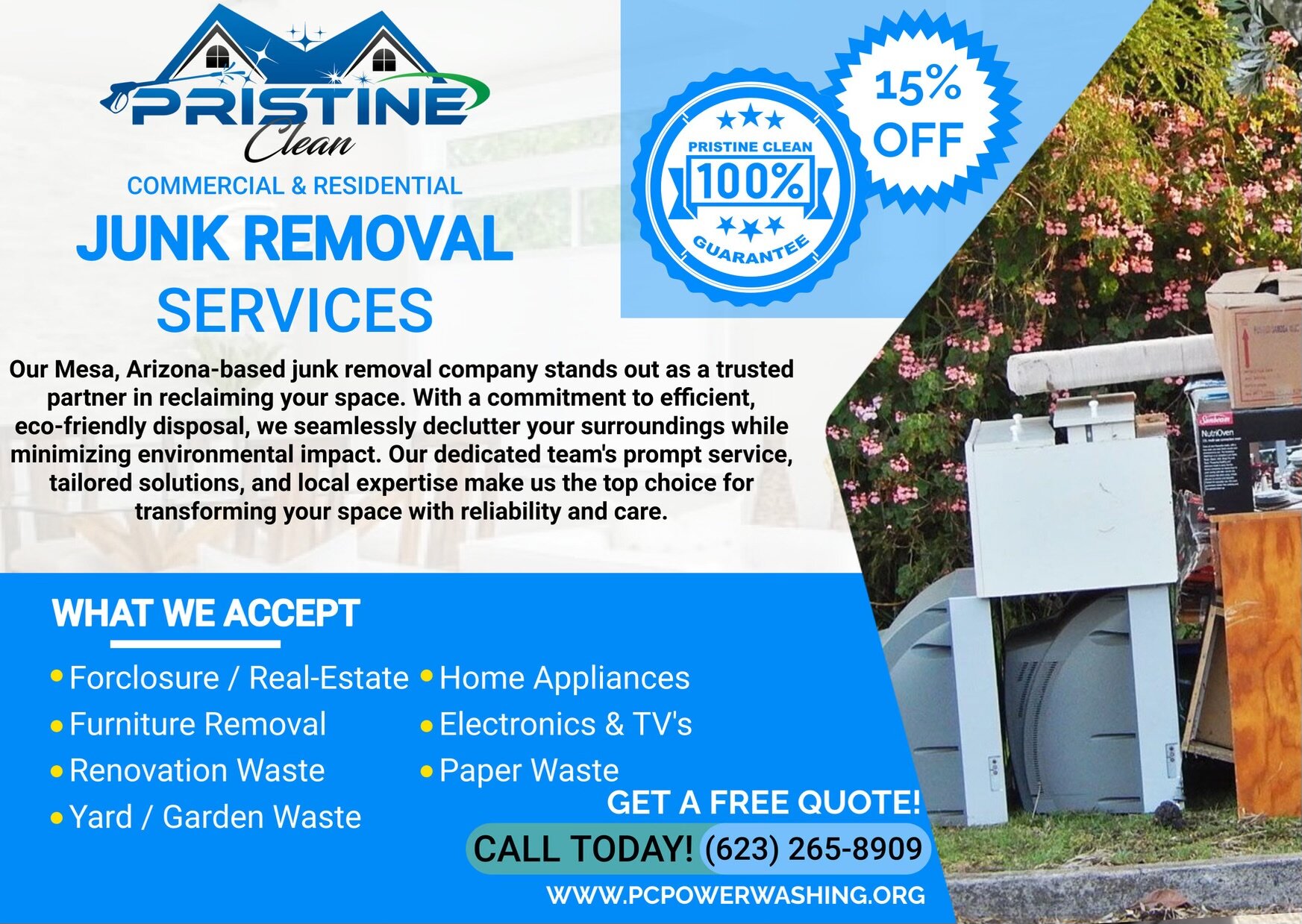 &quot;Don't let junk hold you back. We specialize in making your space feel like a breath of fresh air. 🌬️Call today for a free quote or visit our website at pcpowerwashing.org  #CleanStart #JunkNoMore&quot;