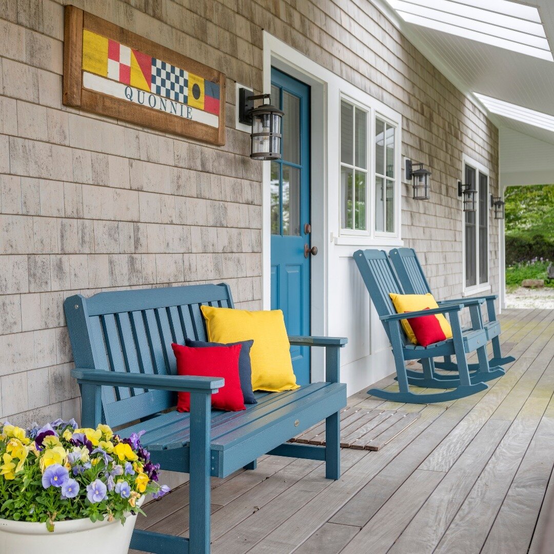 Sit, relax, enjoy - front porch season has arrived. ⁠
⁠
#pavlidesstudio #interiordesign #design #designinspo #designinspiration #frontporch #porch #entry #sailing #sailinginspired #coastaldesign #coastalliving #beachhouse #rockingchair #coastalhome #