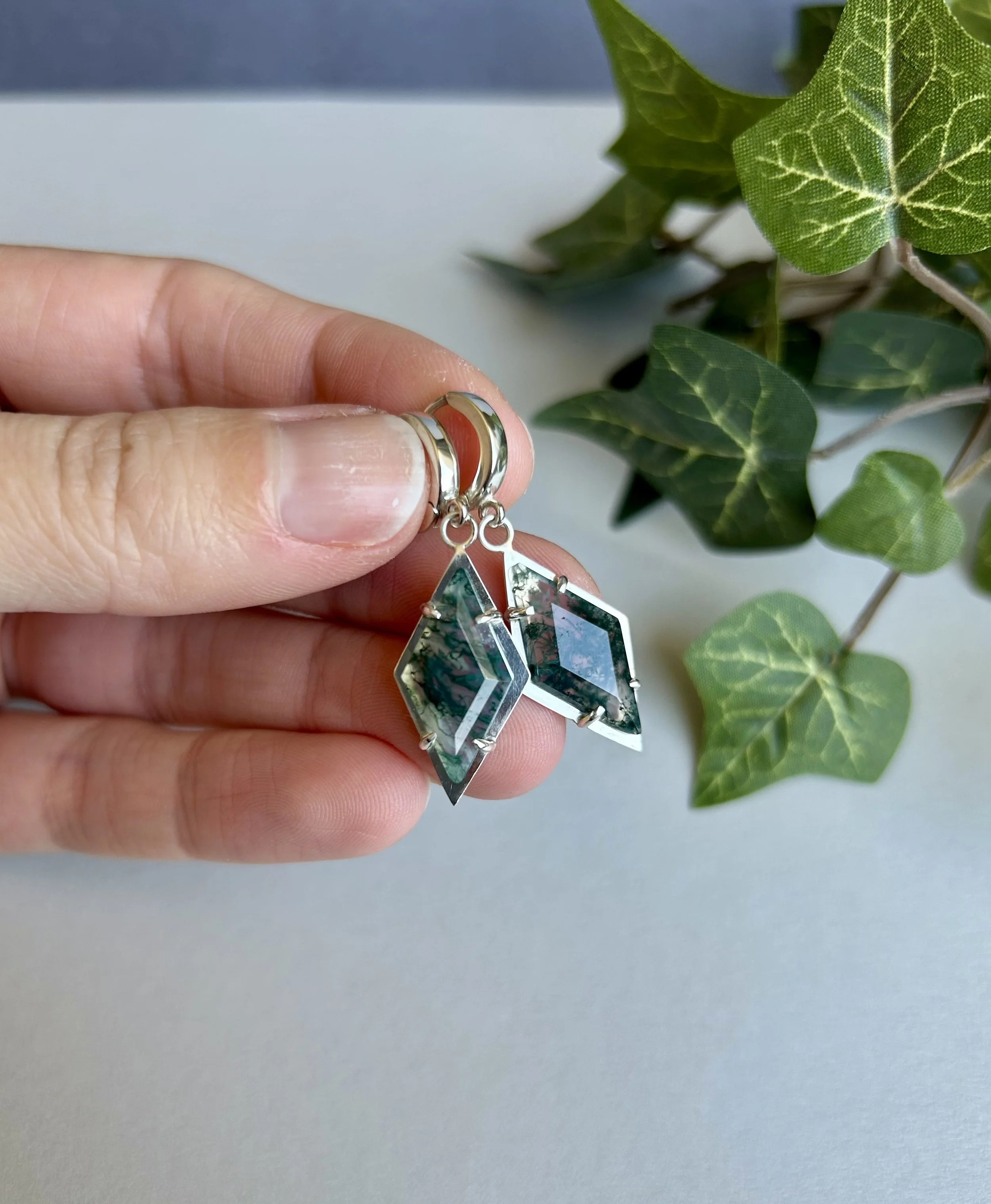 Moss Agate Kite Earrings